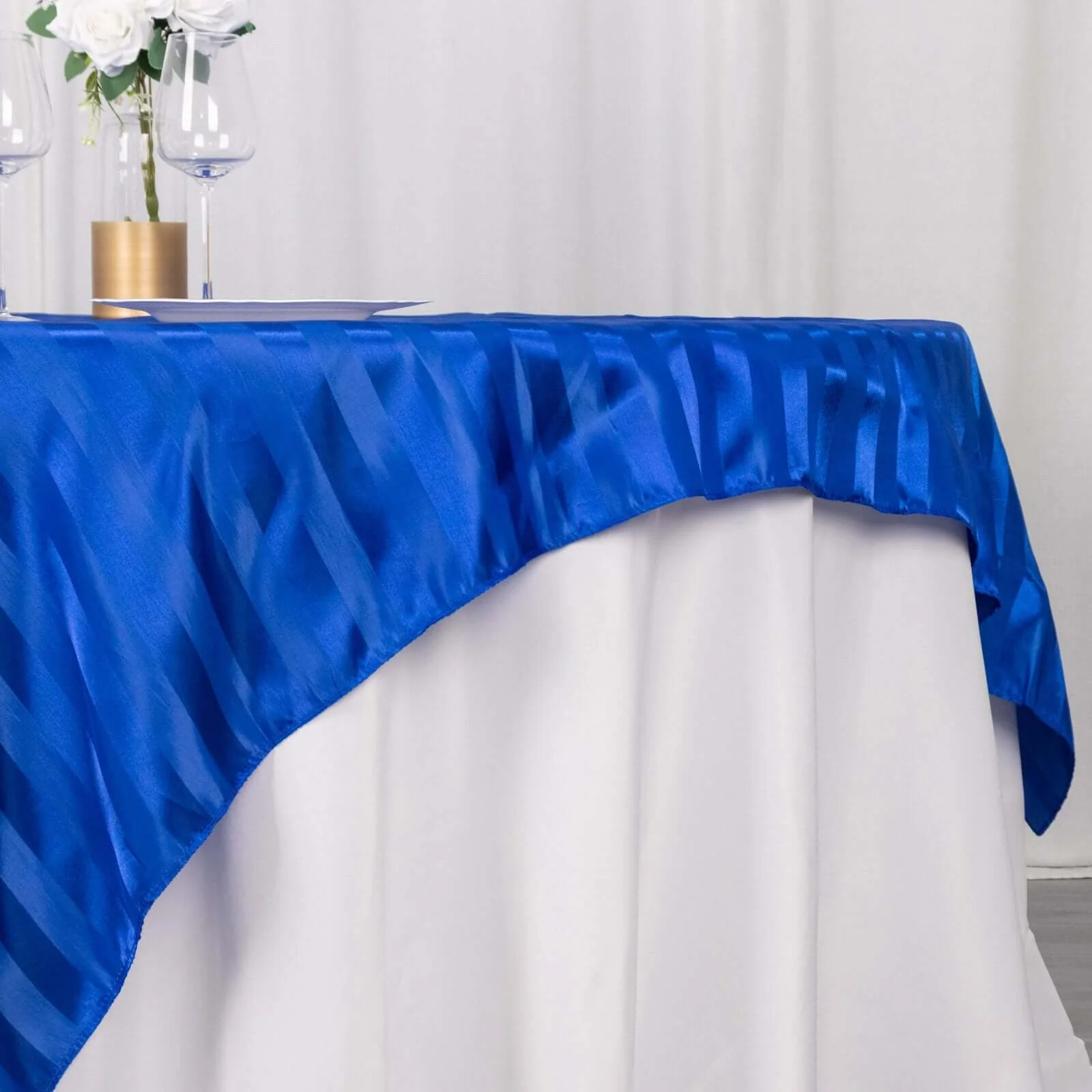 Satin Table Overlay 72"x72" Royal Blue - Smooth Finish Stripe Table Topper - Image 7