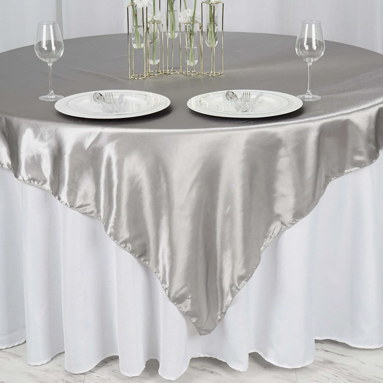 Satin Table Overlay 72"x72" Silver - Wrinkle Resistant & Smooth Table Topper - Image 4