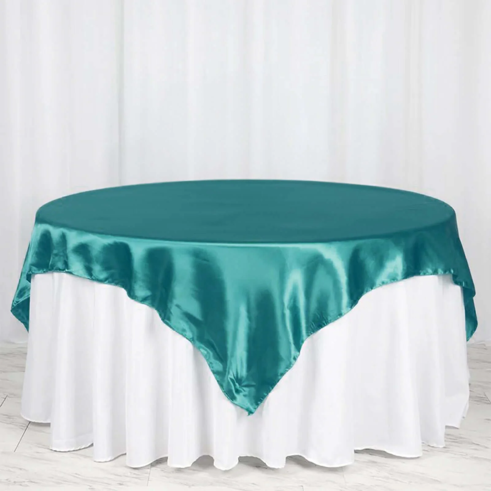 Satin Table Overlay 72"x72" Turquoise - Wrinkle Resistant & Smooth Table Topper
