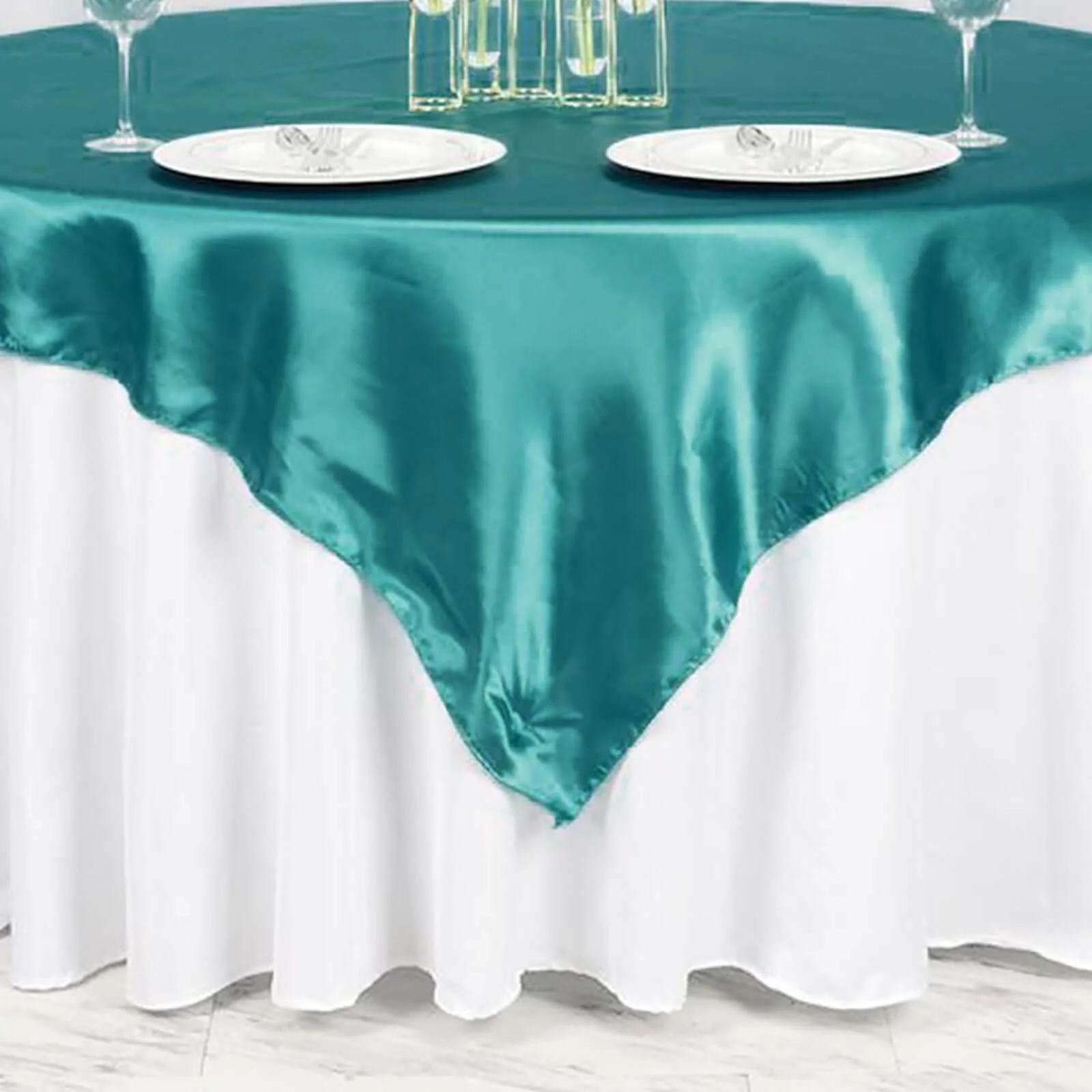 Satin Table Overlay 72"x72" Turquoise - Wrinkle Resistant & Smooth Table Topper - Image 6