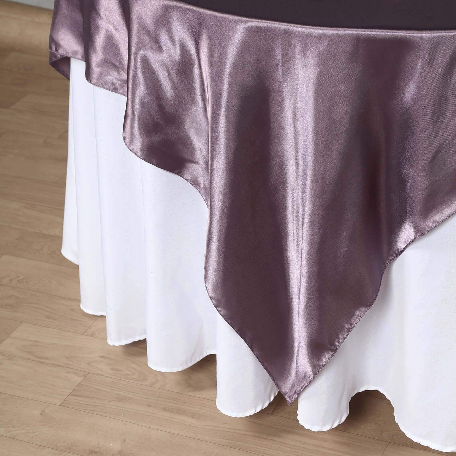 Satin Table Overlay 72"x72" Violet Amethyst - Wrinkle Resistant & Smooth Table Topper - Image 3