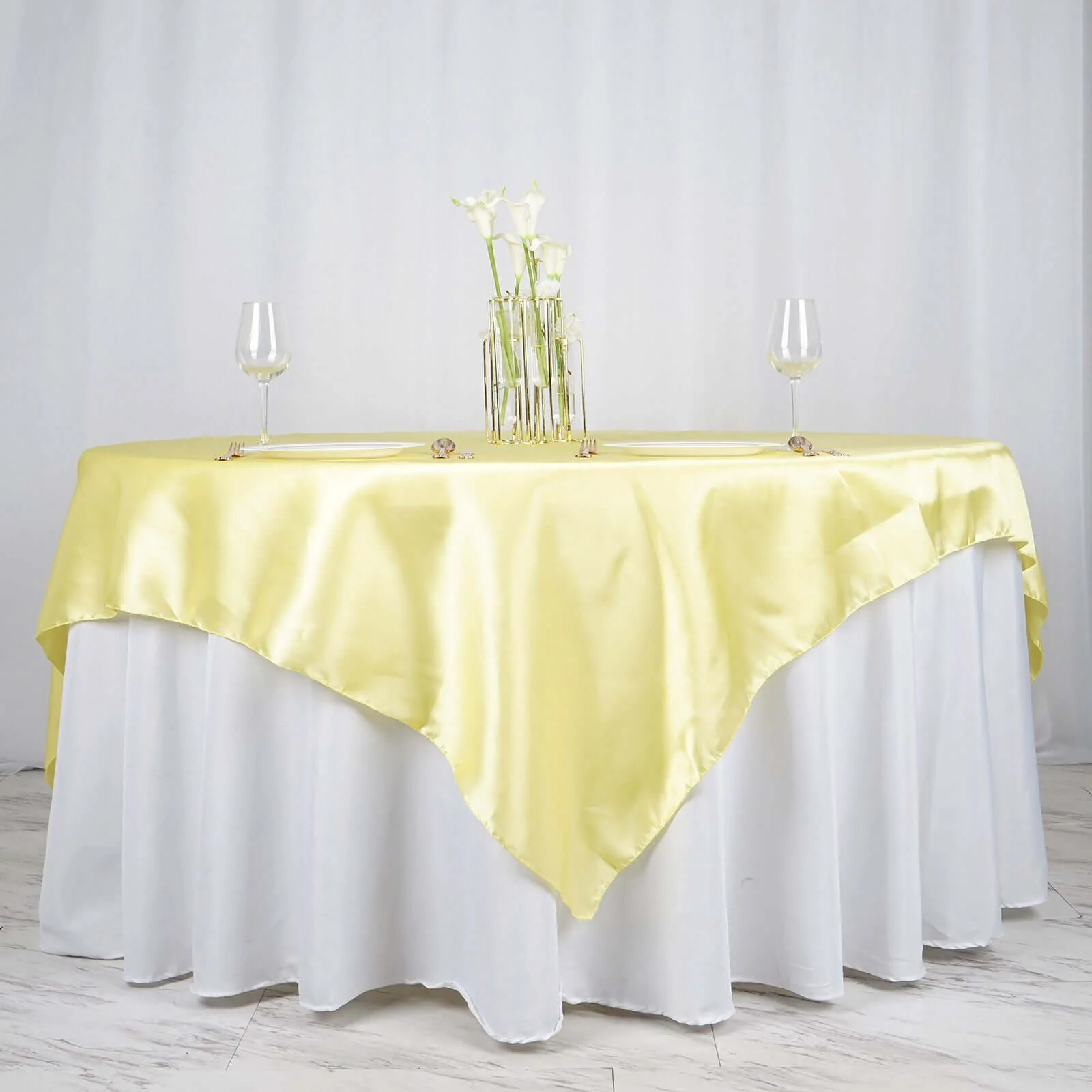 Satin Table Overlay 72"x72" Yellow - Wrinkle Resistant & Smooth Table Topper - Image 2