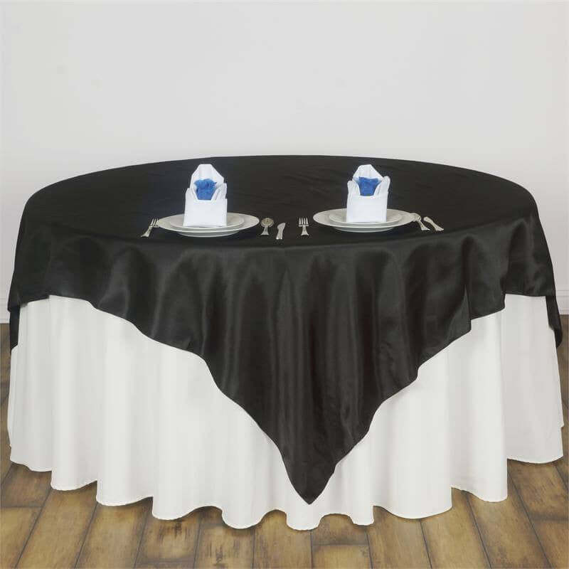 Satin Table Overlay 90"x90" Black with Smooth Finish - Perfect for Wedding Receptions - Image 2