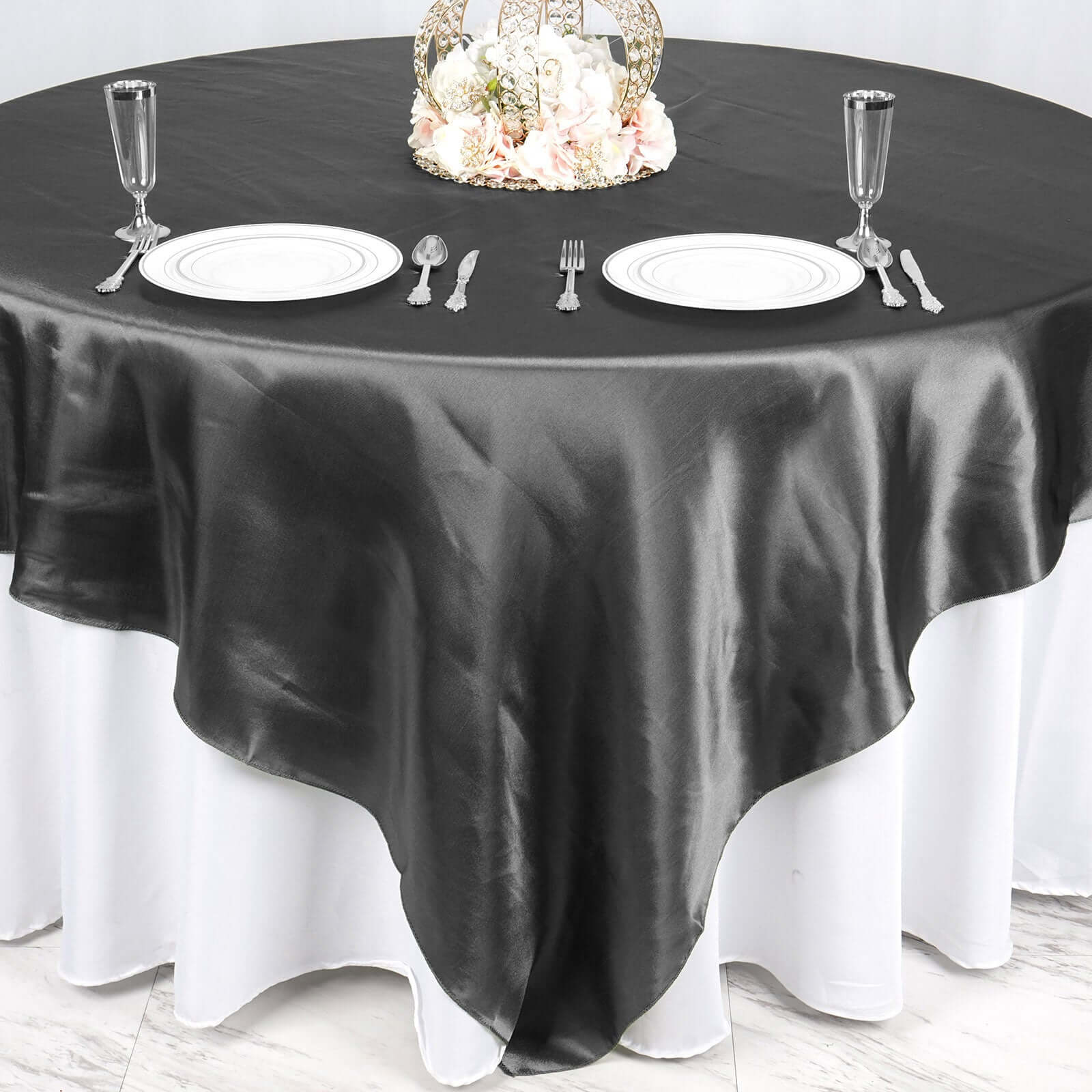 Satin Table Overlay 90"x90" Black with Smooth Finish - Perfect for Wedding Receptions - Image 7