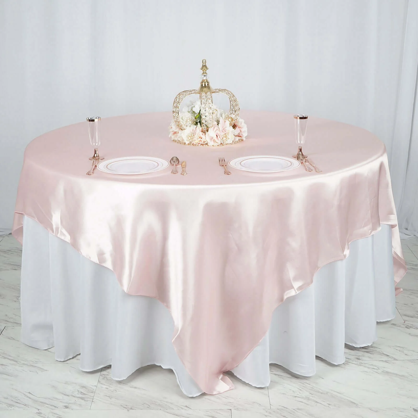 Satin Table Overlay 90"x90" Blush - Smooth Finish Table Topper
