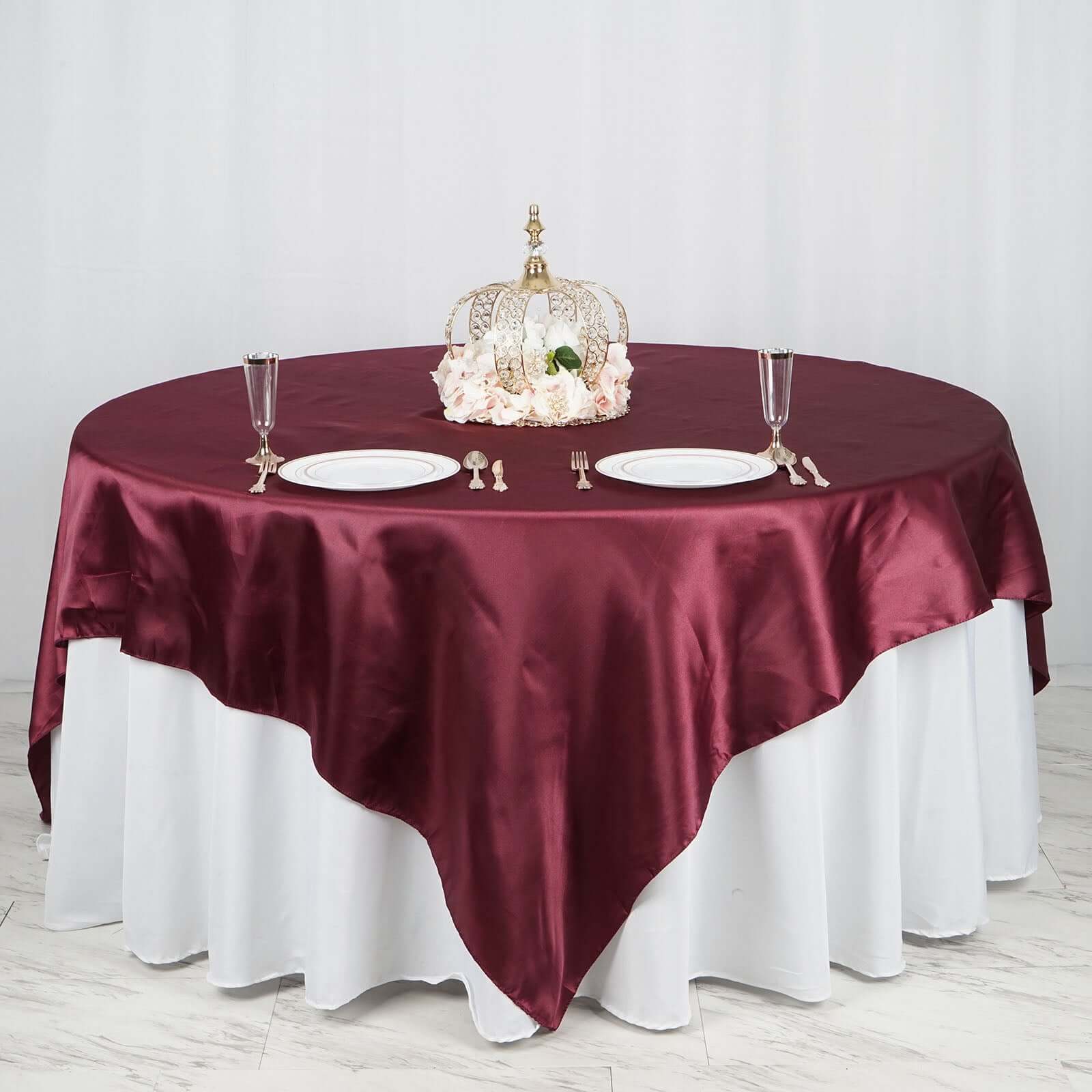 Satin Table Overlay 90"x90" Burgundy - Smooth Finish Table Topper