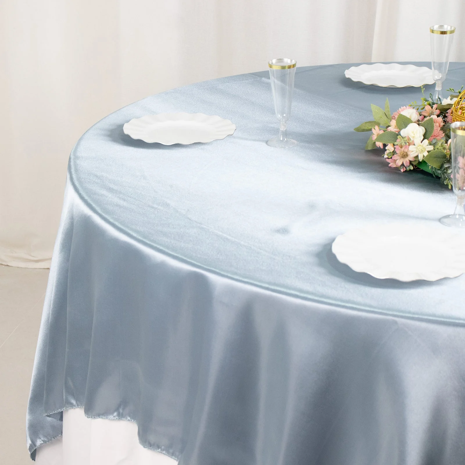 Satin Table Overlay 90"x90" Dusty Blue - Smooth Finish Table Topper - Image 2