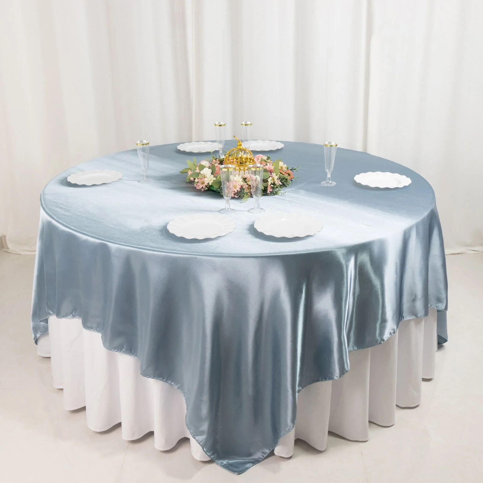 Satin Table Overlay 90"x90" Dusty Blue - Smooth Finish Table Topper - Image 6