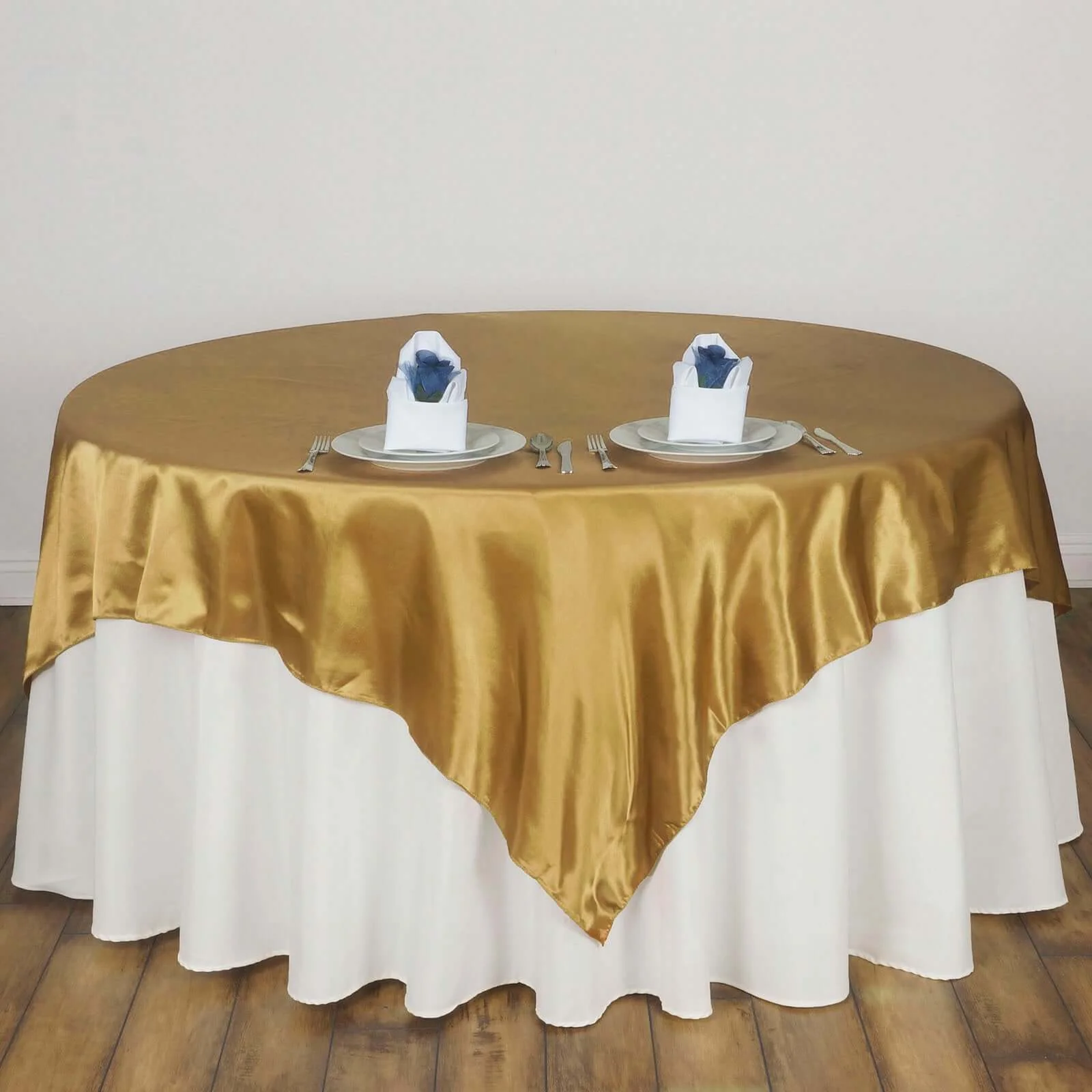 Satin Table Overlay 90"x90" Gold with Smooth Finish - Perfect for Wedding Receptions - Image 5