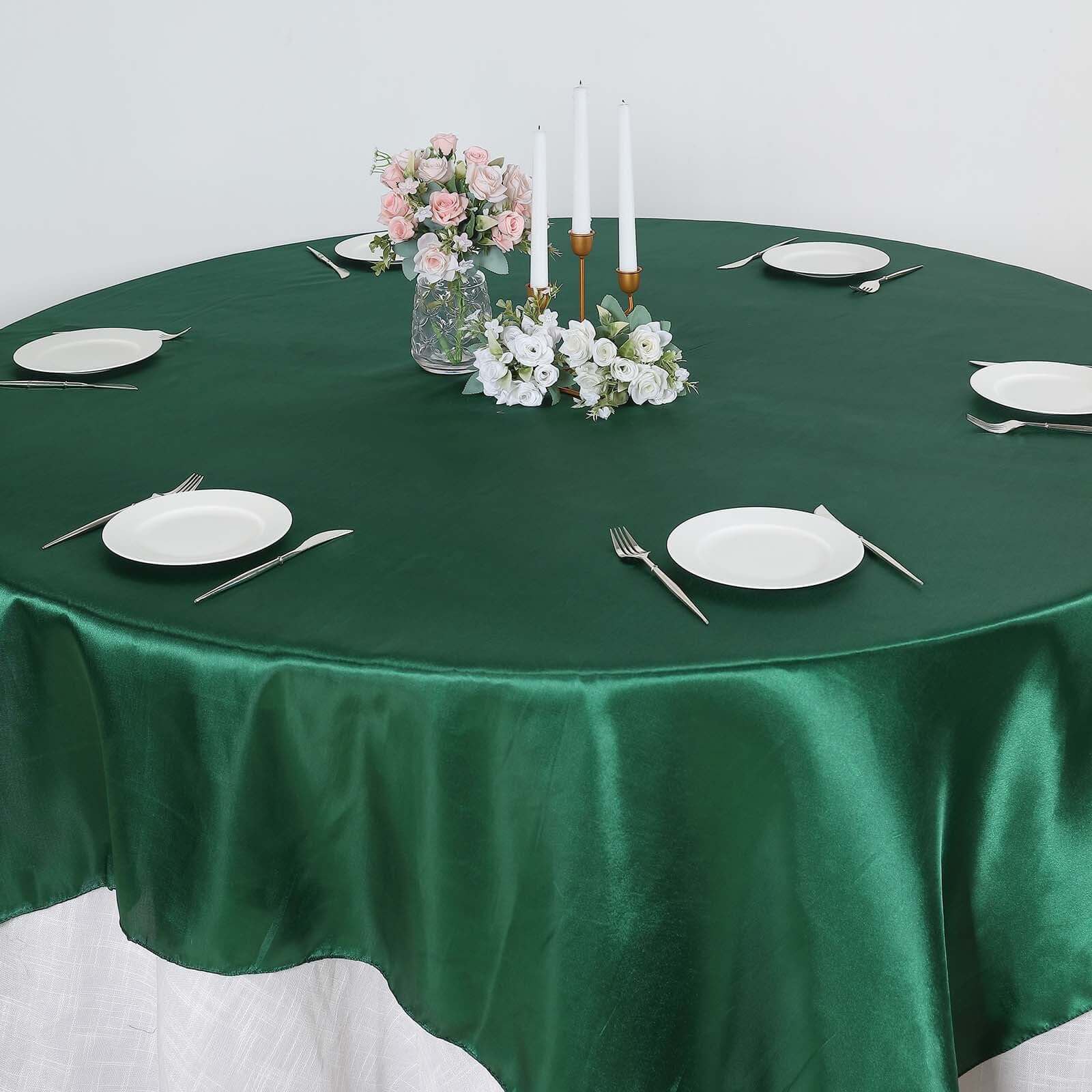 Satin Table Overlay 90"x90" Hunter Emerald Green - Smooth Finish Table Topper - Image 2