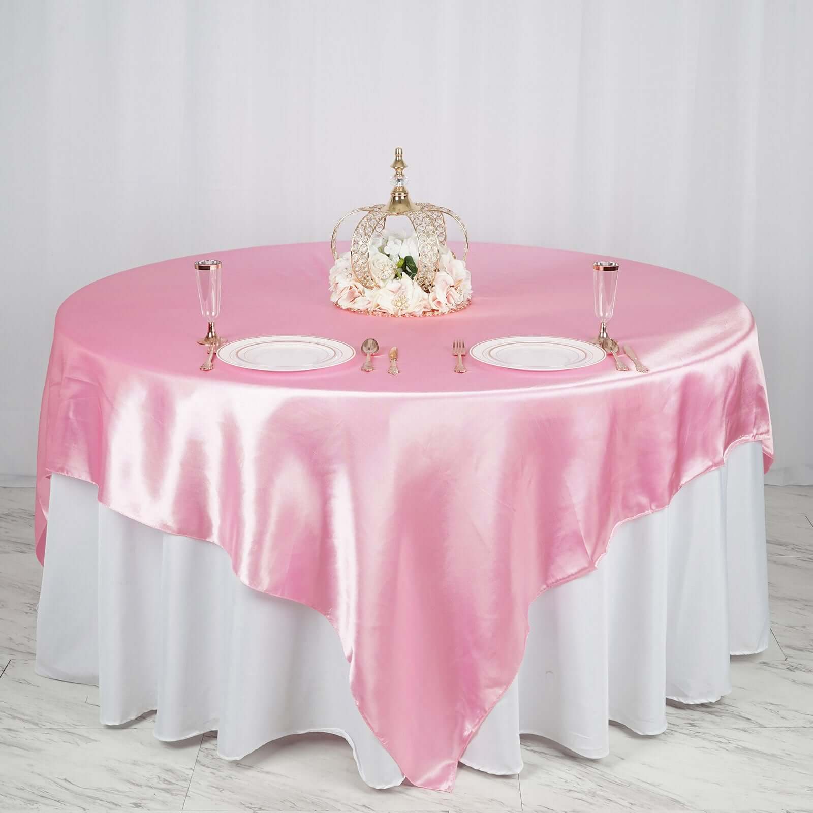 Satin Table Overlay 90"x90" Pink - Smooth Finish Table Topper