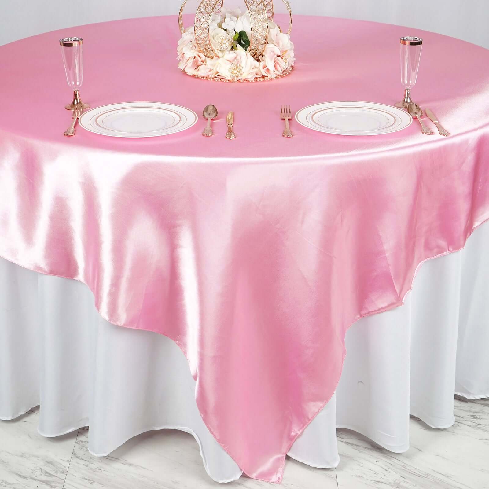 Satin Table Overlay 90"x90" Pink - Smooth Finish Table Topper - Image 3