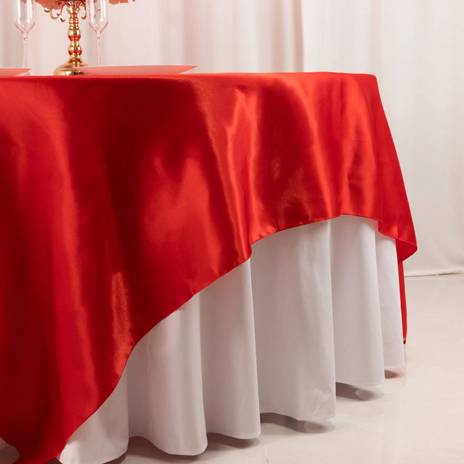 Satin Table Overlay 90"x90" Red - Smooth Finish Table Topper - Image 2