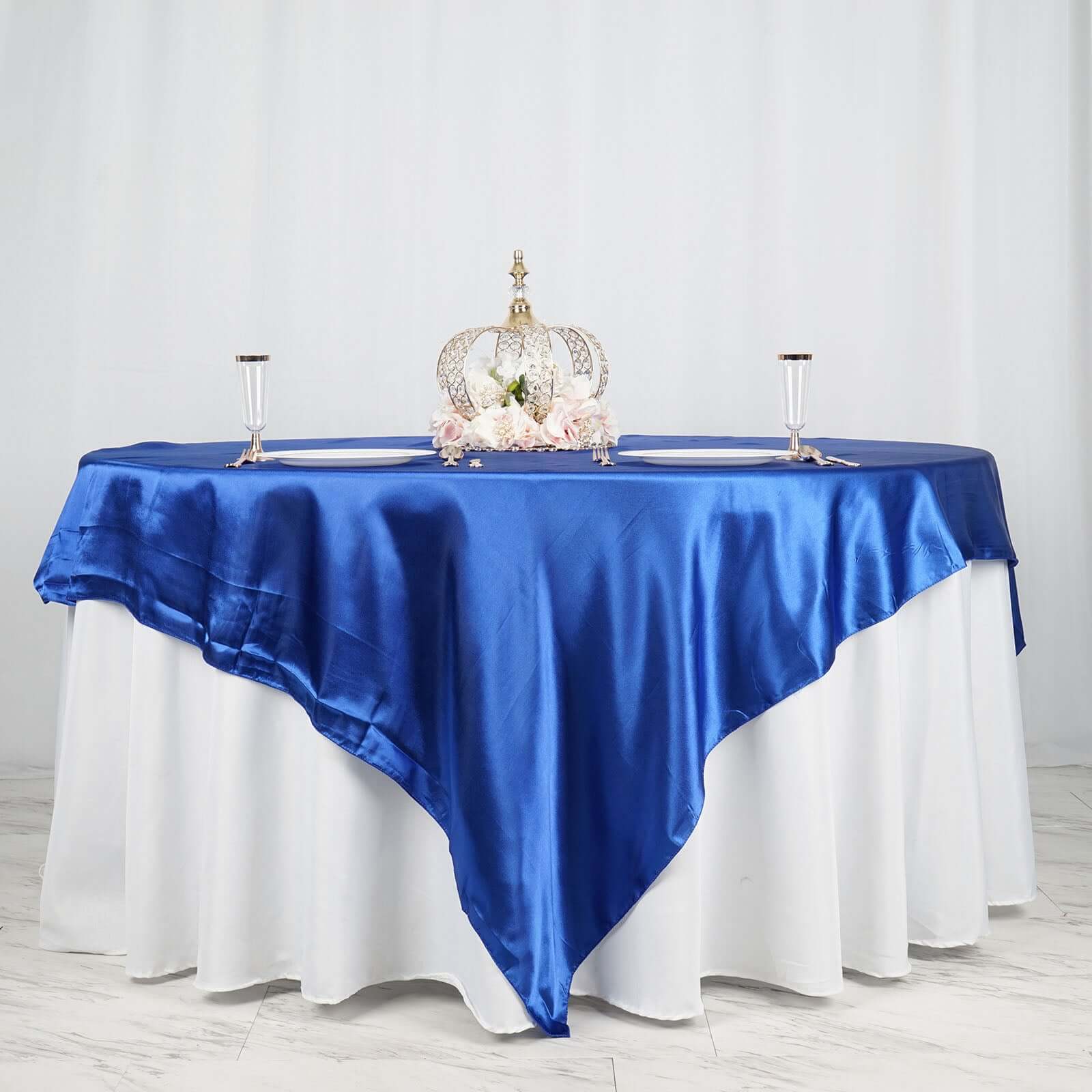 Satin Table Overlay 90"x90" Royal Blue - Smooth Finish Table Topper - Image 2