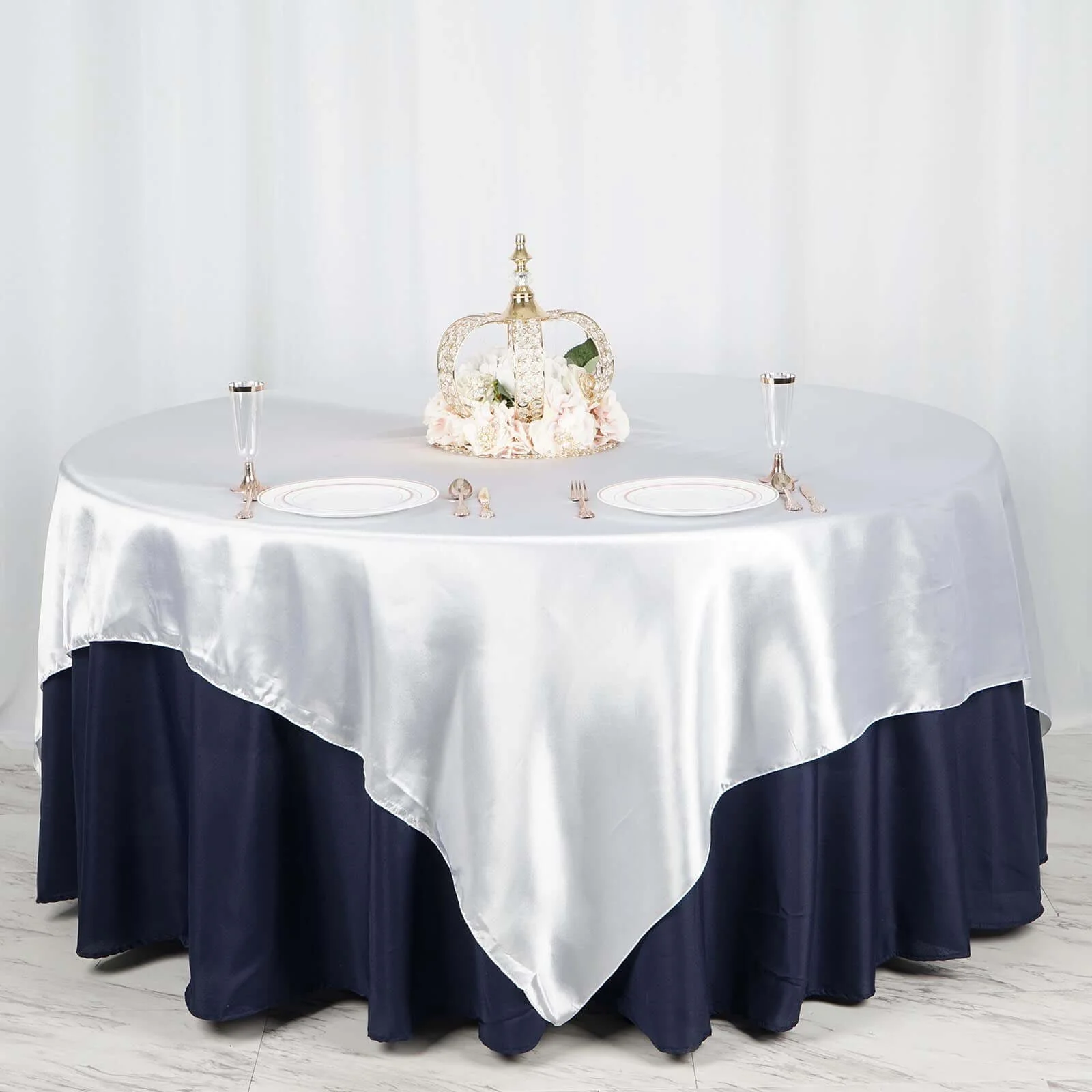 Satin Table Overlay 90"x90" White with Smooth Finish - Perfect for Wedding Receptions