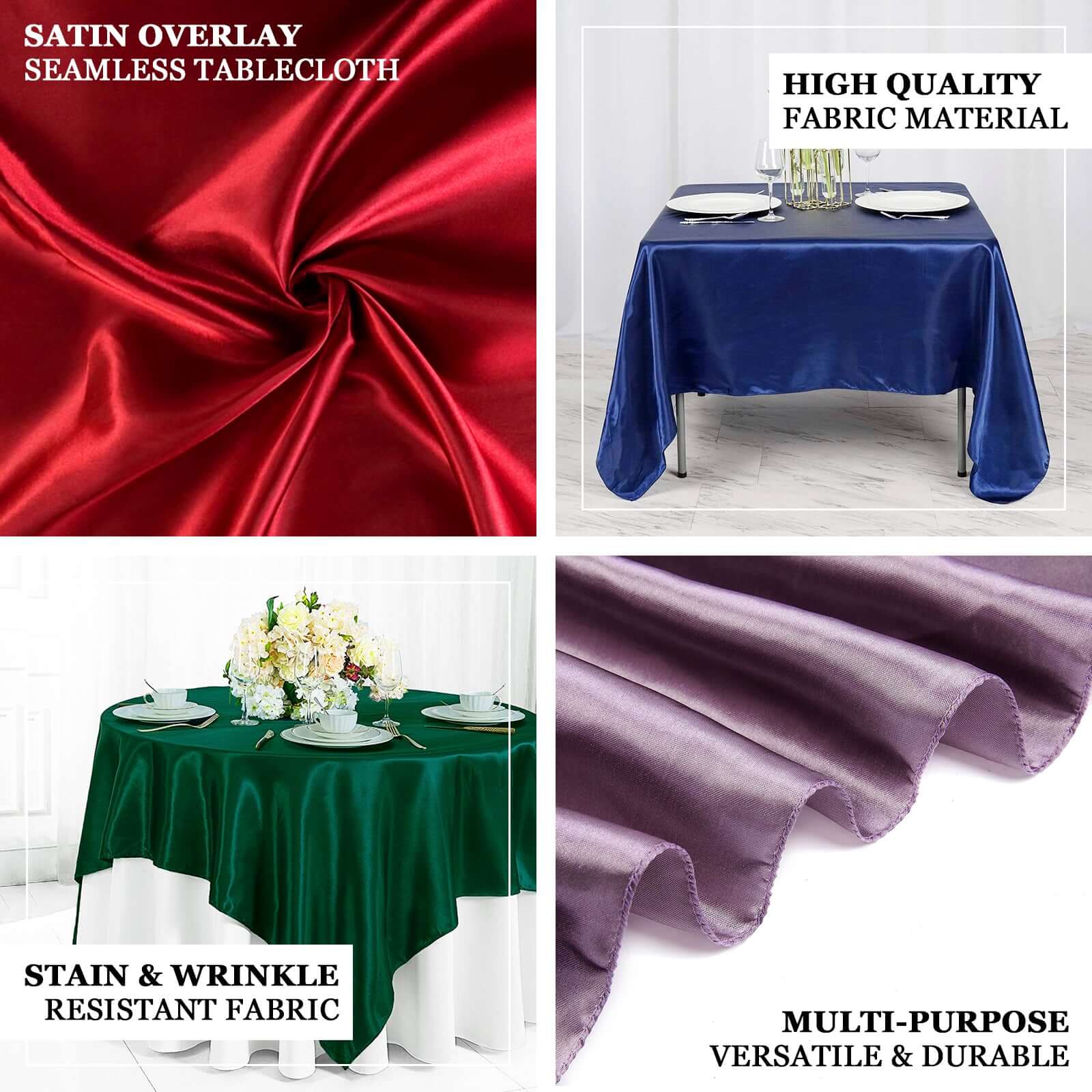 Satin Table Overlay 90"x90" White with Smooth Finish - Perfect for Wedding Receptions - Image 4