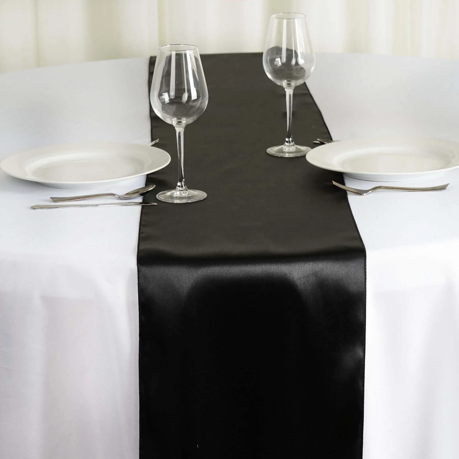 Satin Table Runner 12"x108" Black - Stylish Table Decor for Weddings & Events - Image 2