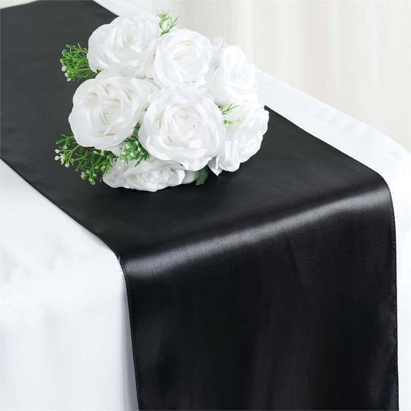 Satin Table Runner 12"x108" Black - Stylish Table Decor for Weddings & Events - Image 6
