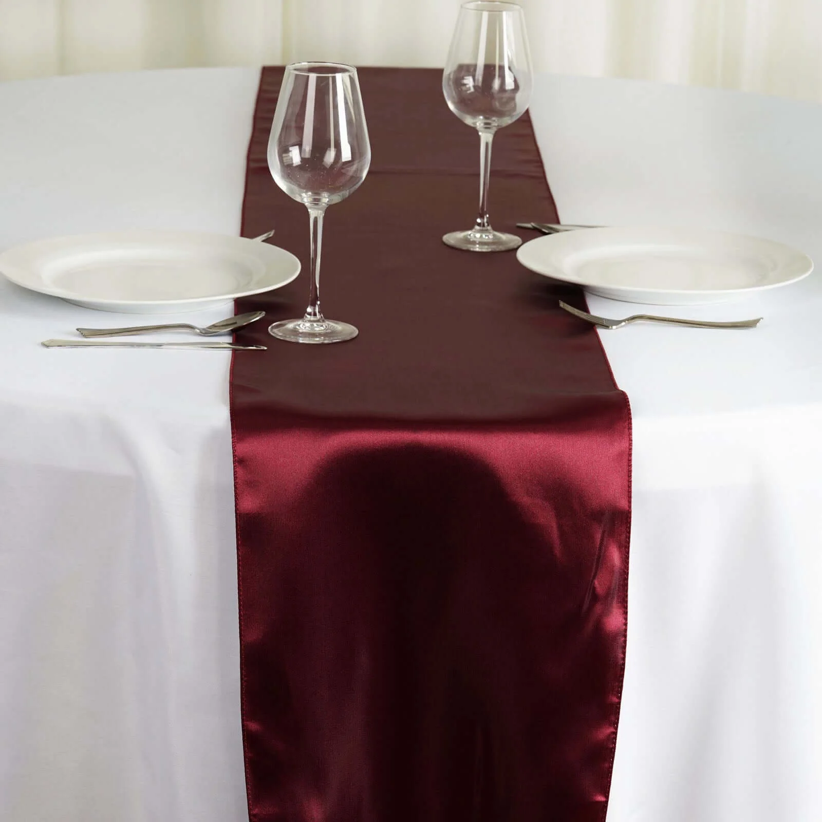 Satin Table Runner 12"x108" Burgundy - Stylish Table Linen - Image 2