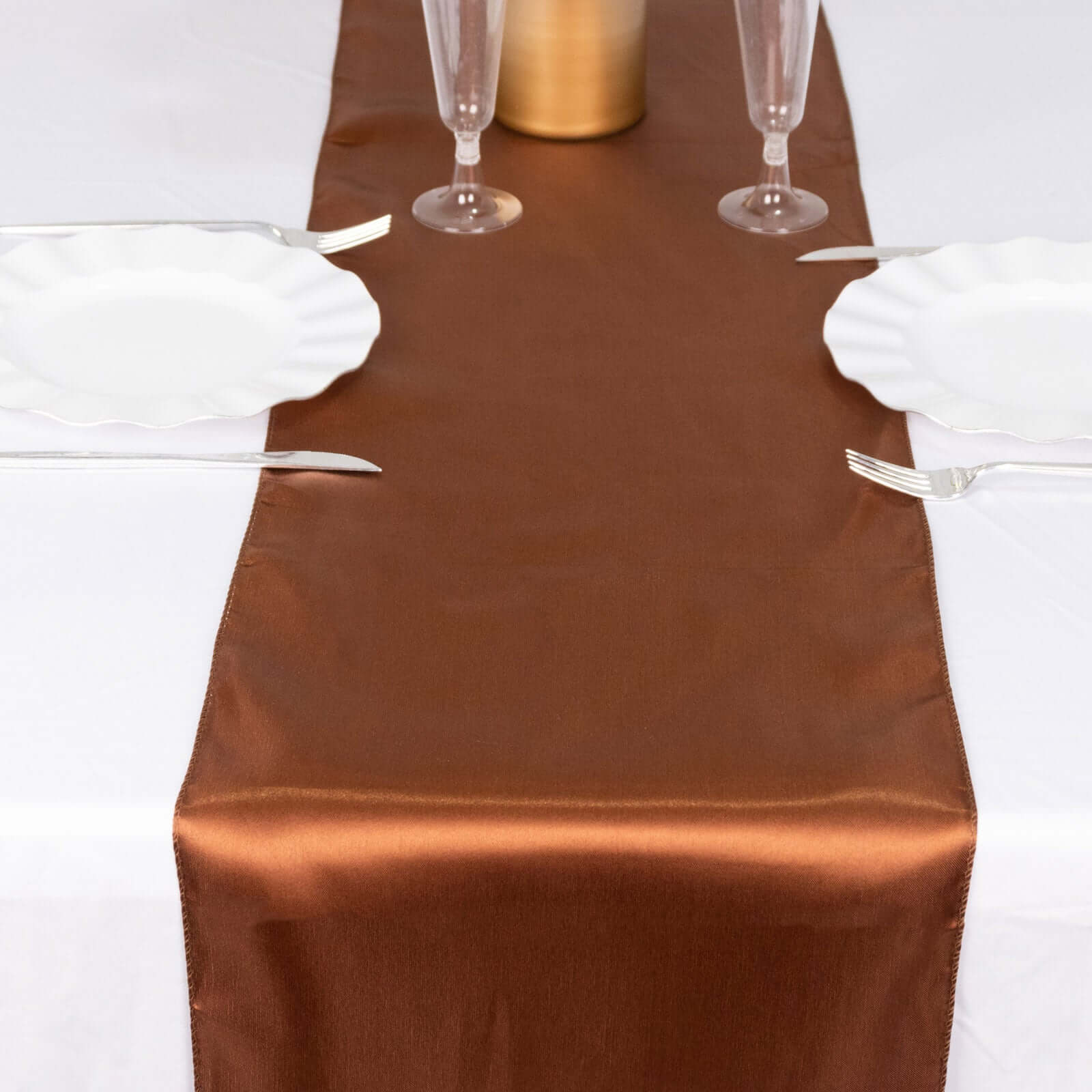 Satin Table Runner 12"x108" Cinnamon Brown - Stylish Table Linen - Image 2