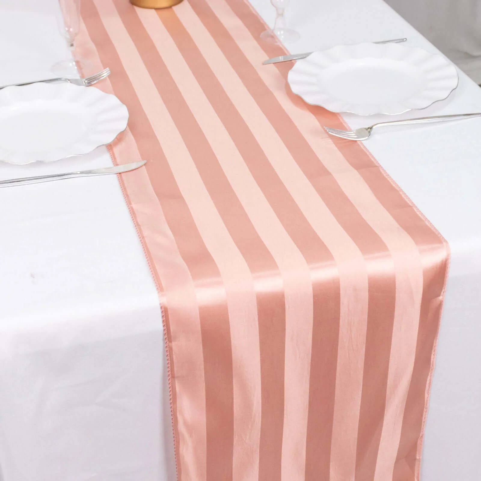 Satin Table Runner 12"x108" Dusty Rose - Stripe Wrinkle Resistant Linen - Image 3