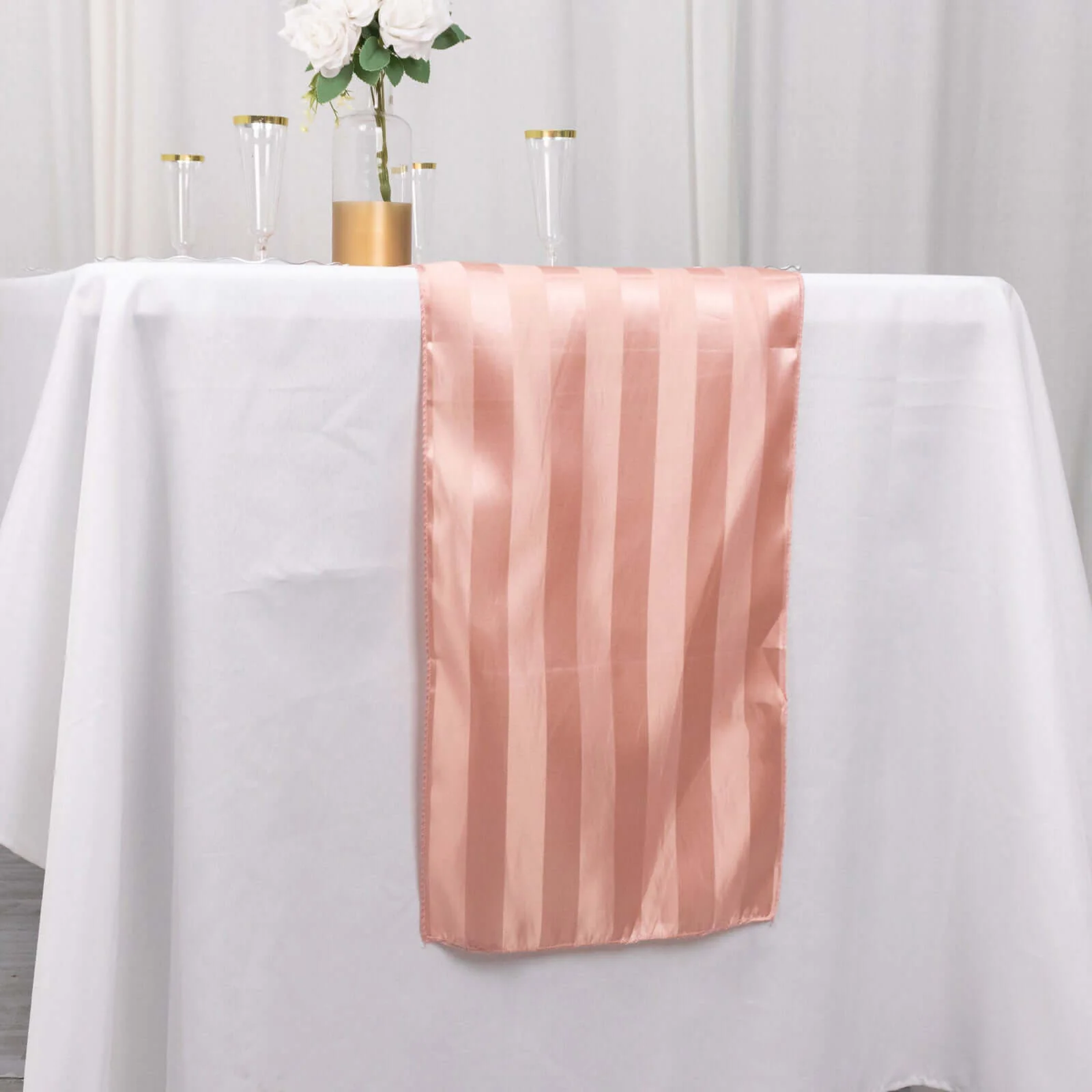 Satin Table Runner 12"x108" Dusty Rose - Stripe Wrinkle Resistant Linen - Image 5