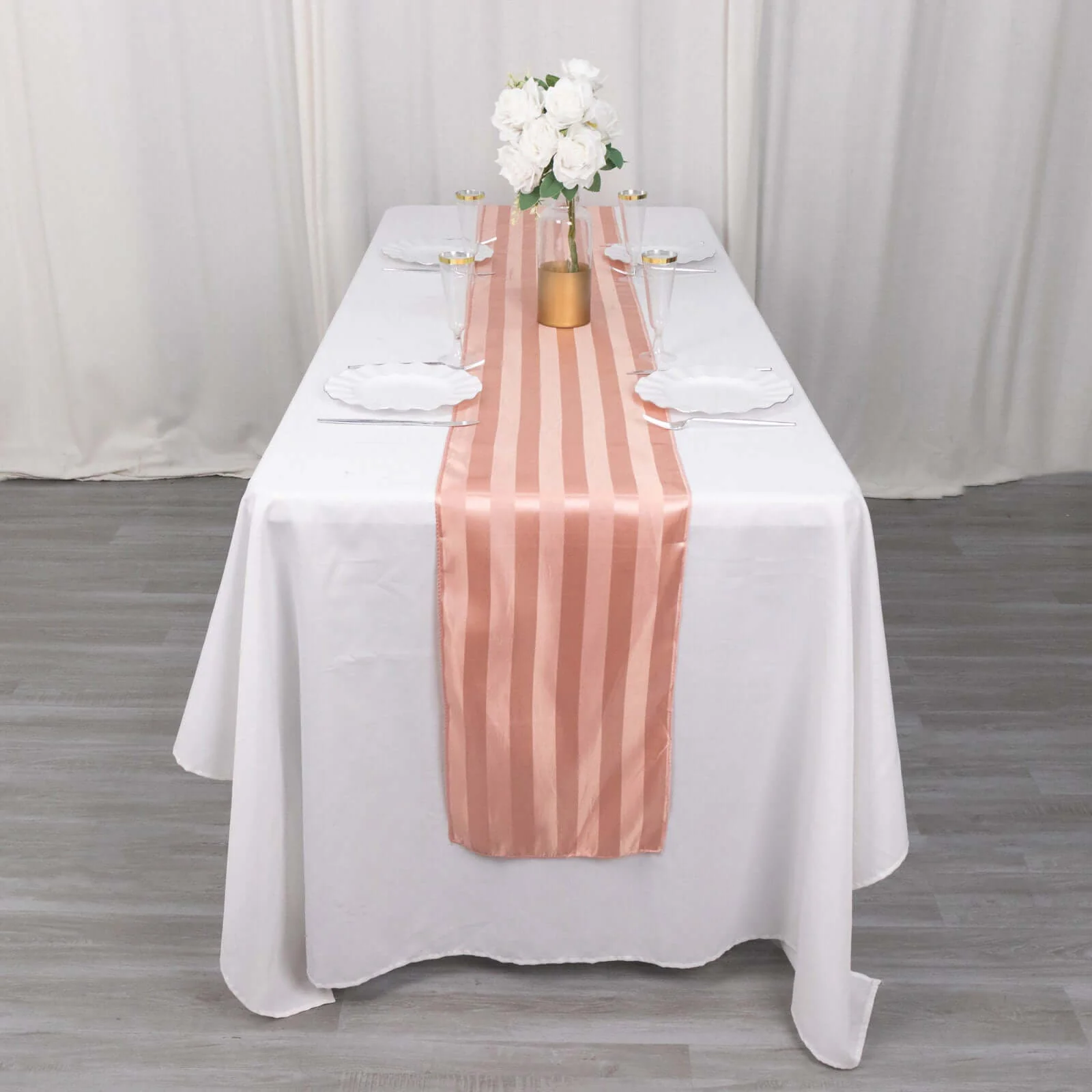 Satin Table Runner 12"x108" Dusty Rose - Stripe Wrinkle Resistant Linen - Image 6