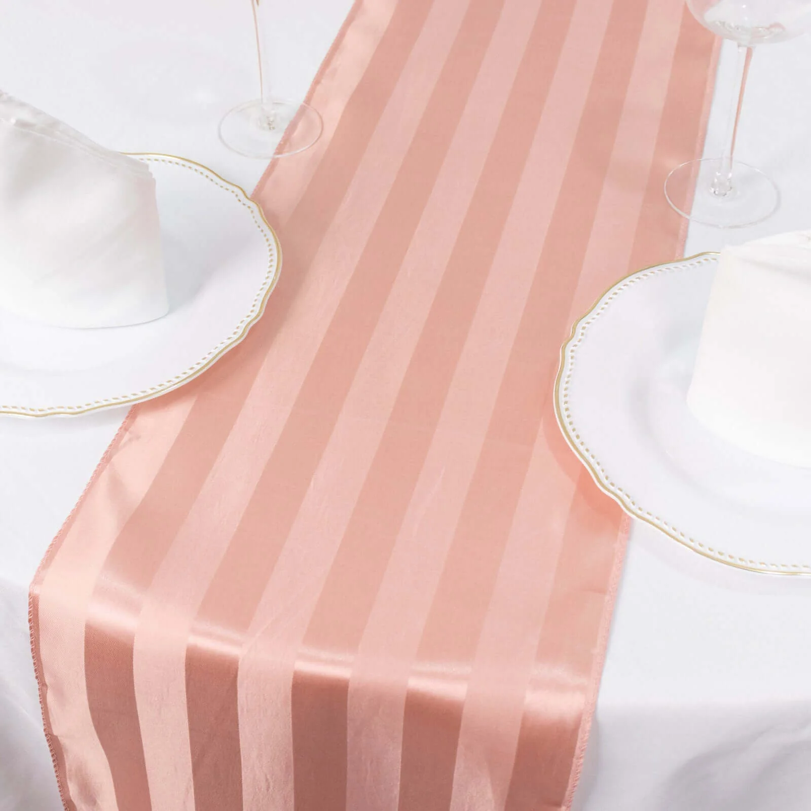 Satin Table Runner 12"x108" Dusty Rose - Stripe Wrinkle Resistant Linen - Image 9