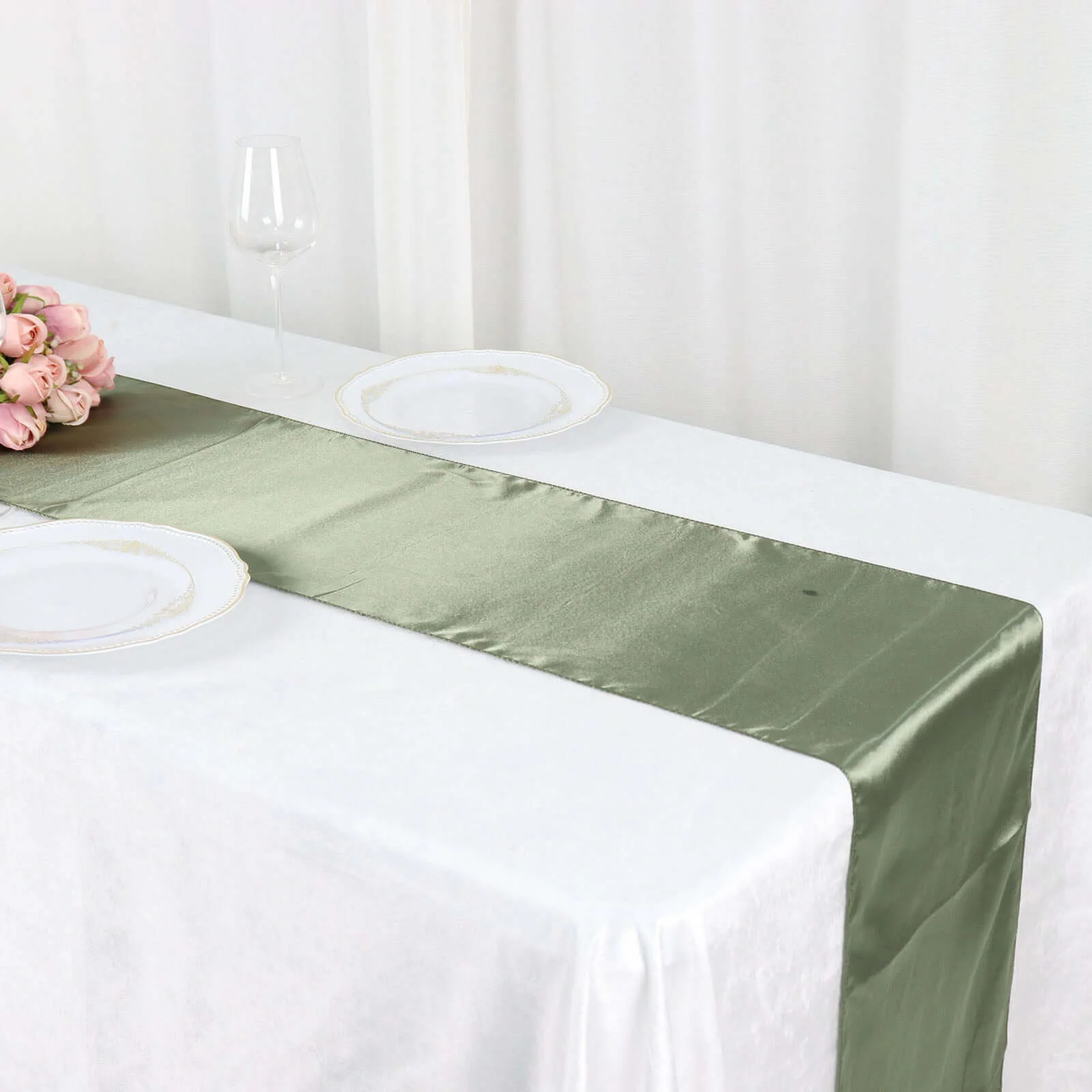 Satin Table Runner 12"x108" Dusty Sage Green - Stylish Table Linen - Image 7