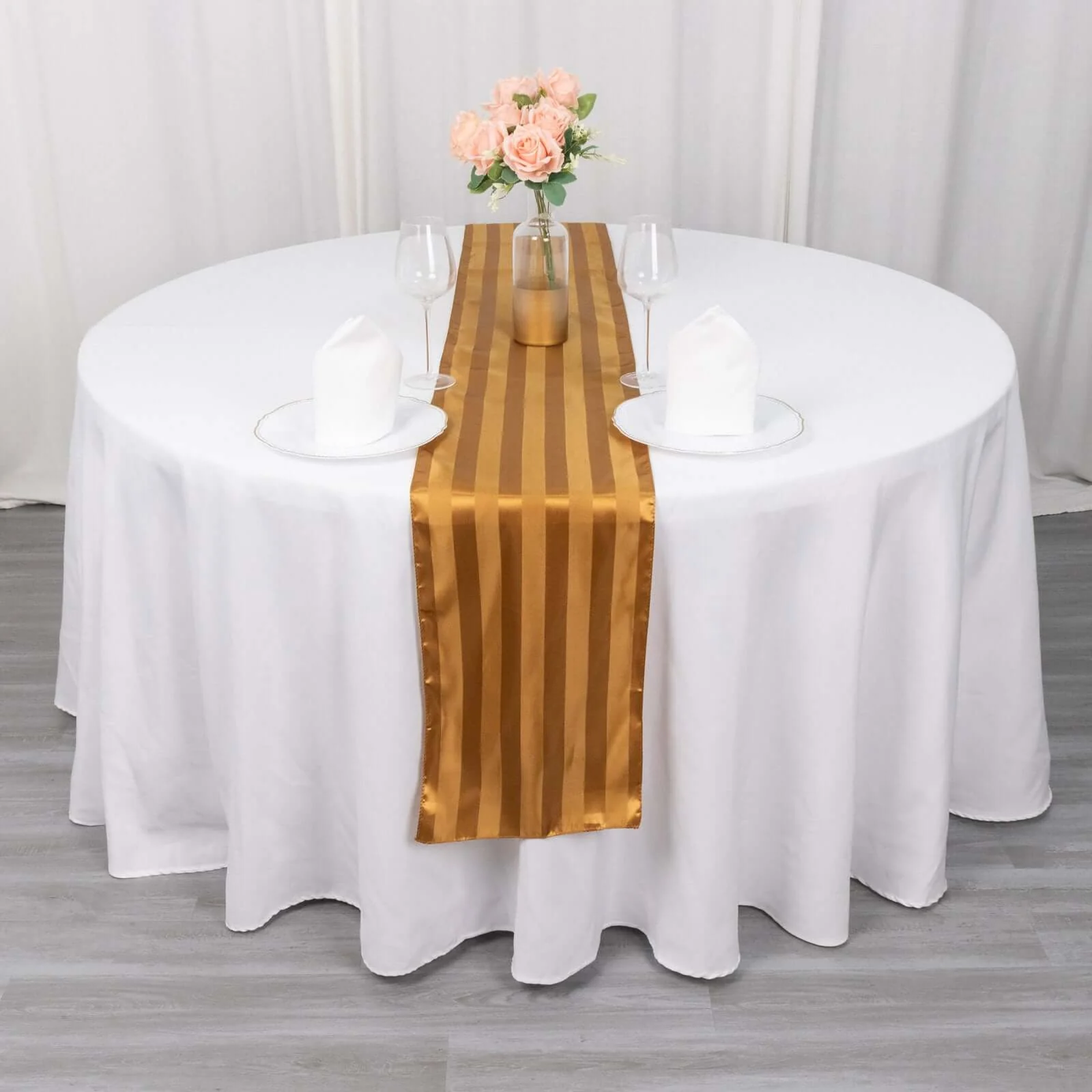 Satin Table Runner 12"x108" Gold - Stripe Wrinkle Resistant Linen - Image 3