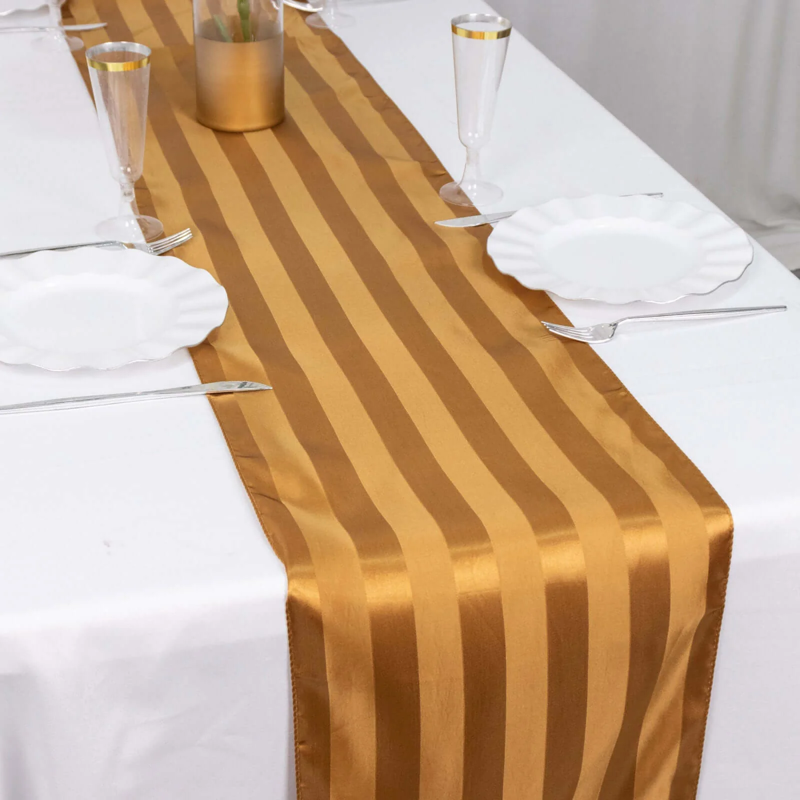 Satin Table Runner 12"x108" Gold - Stripe Wrinkle Resistant Linen - Image 8