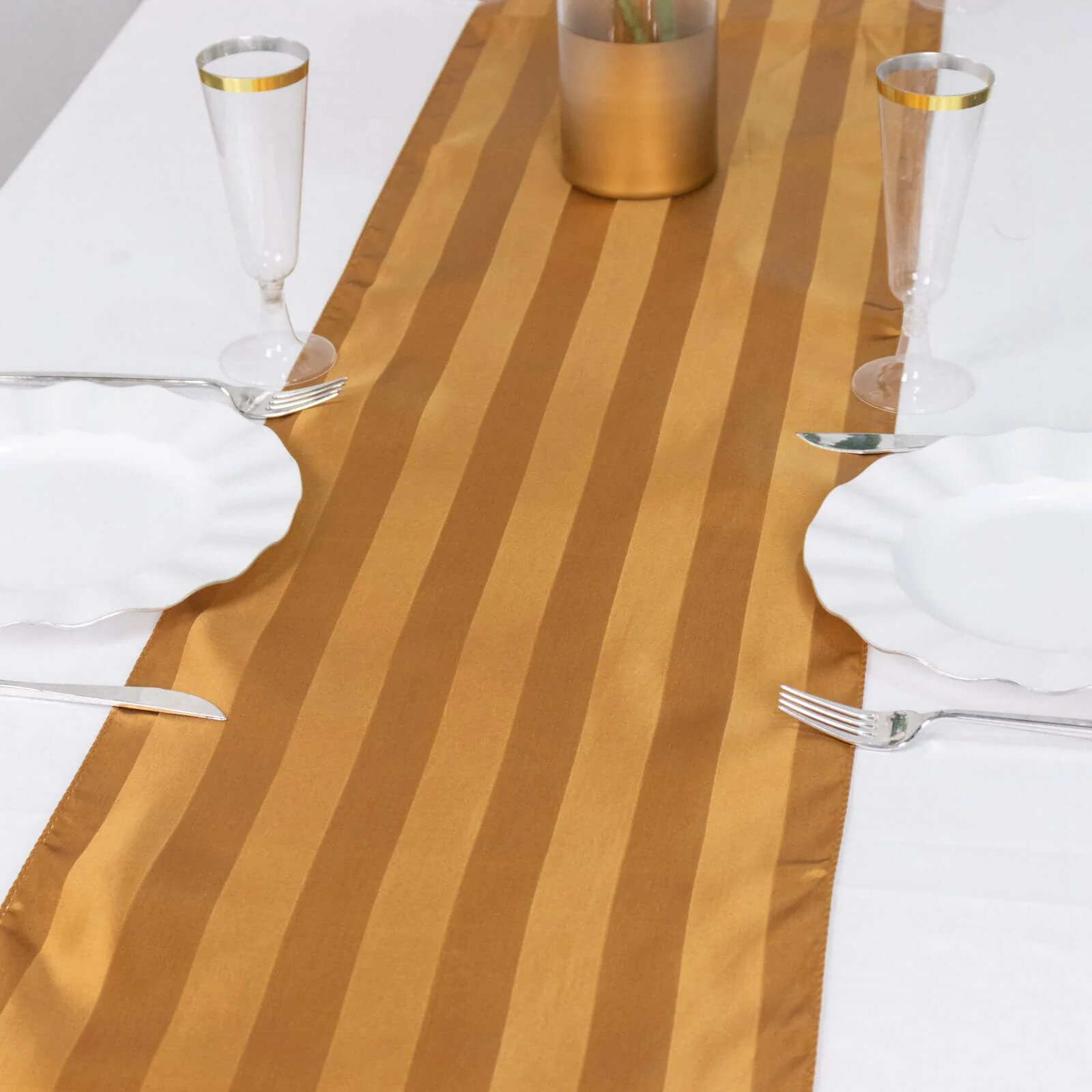 Satin Table Runner 12"x108" Gold - Stripe Wrinkle Resistant Linen - Image 9