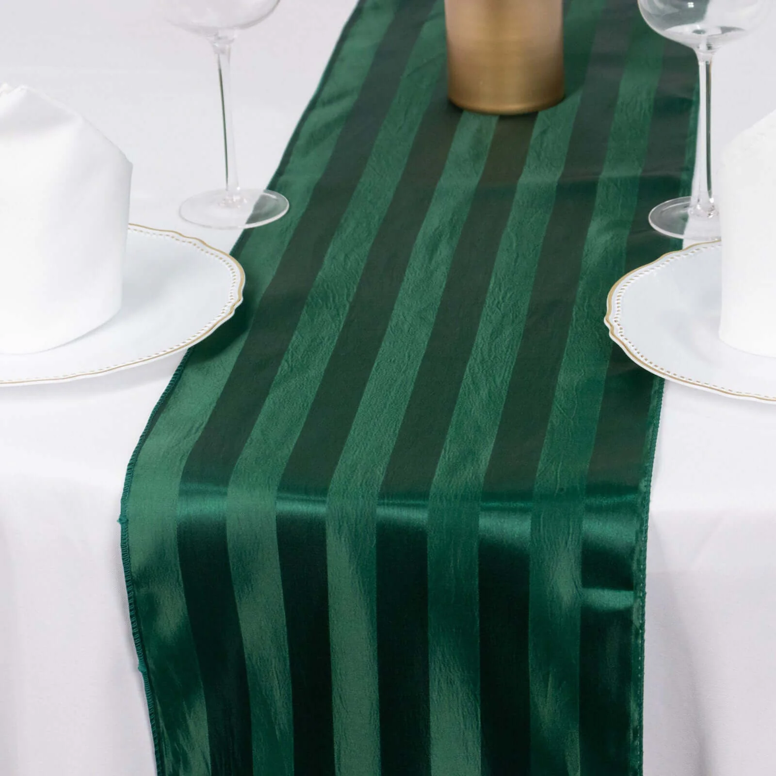 Satin Table Runner 12"x108" Hunter Emerald Green - Stripe Wrinkle Resistant Linen - Image 13