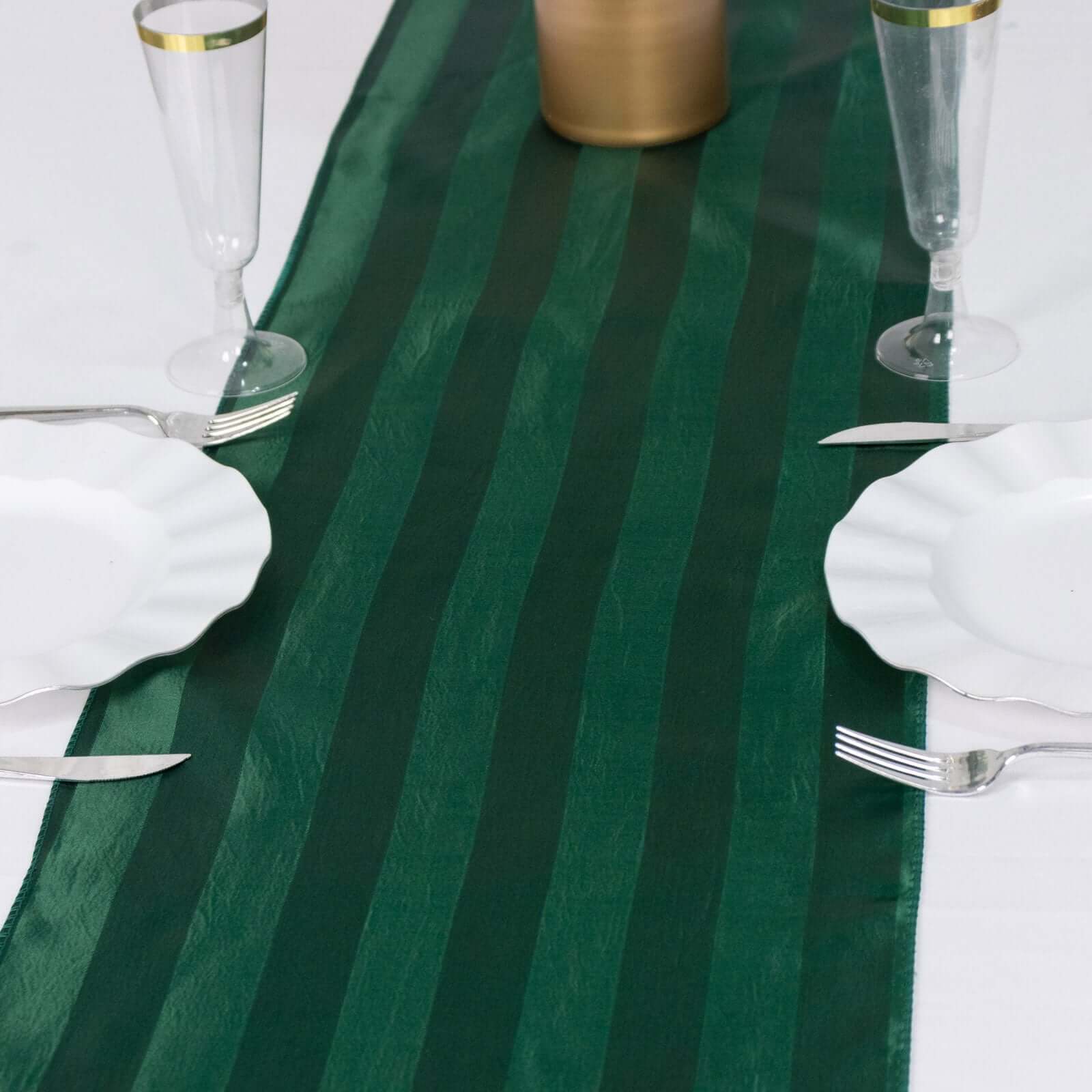 Satin Table Runner 12"x108" Hunter Emerald Green - Stripe Wrinkle Resistant Linen - Image 2
