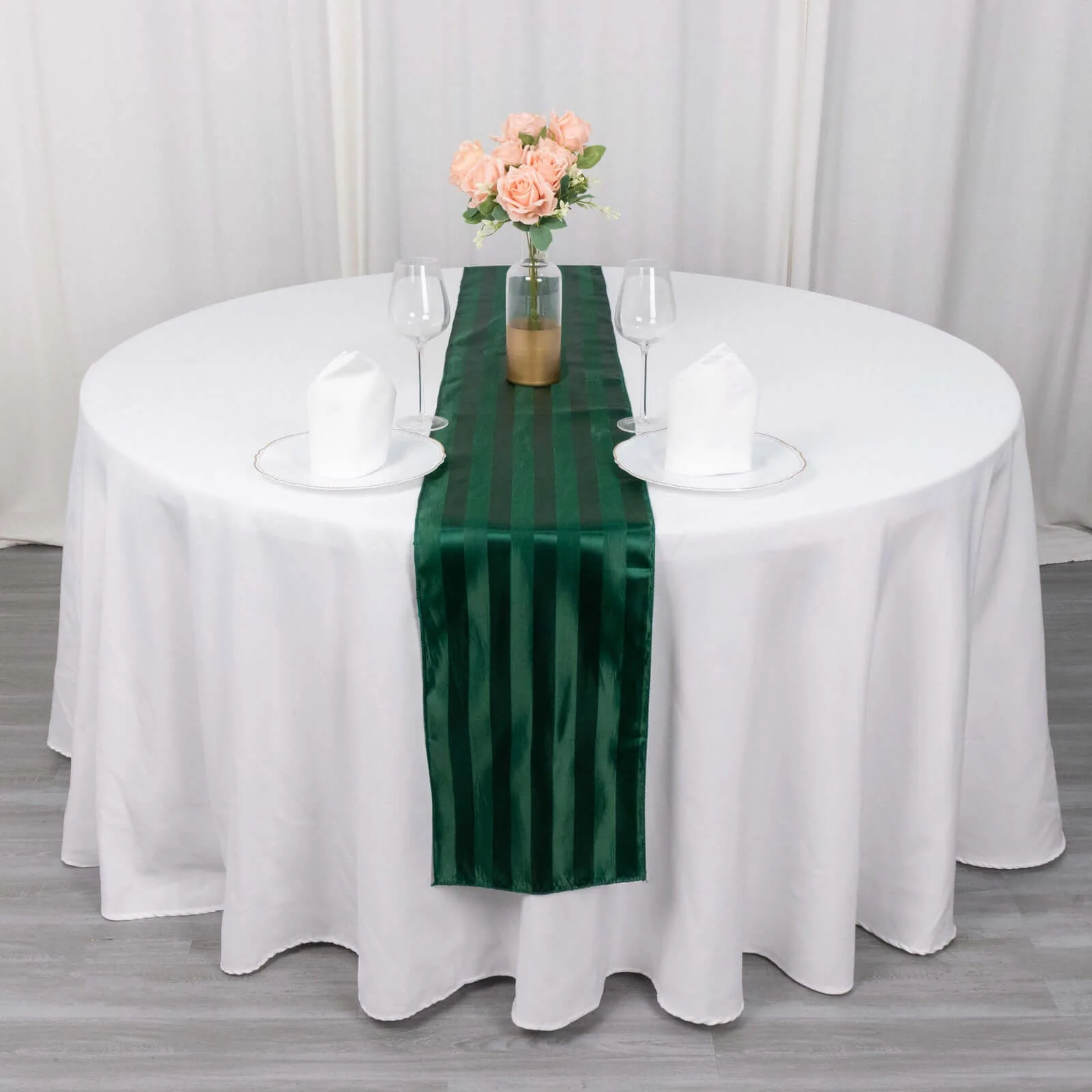 Satin Table Runner 12"x108" Hunter Emerald Green - Stripe Wrinkle Resistant Linen - Image 3