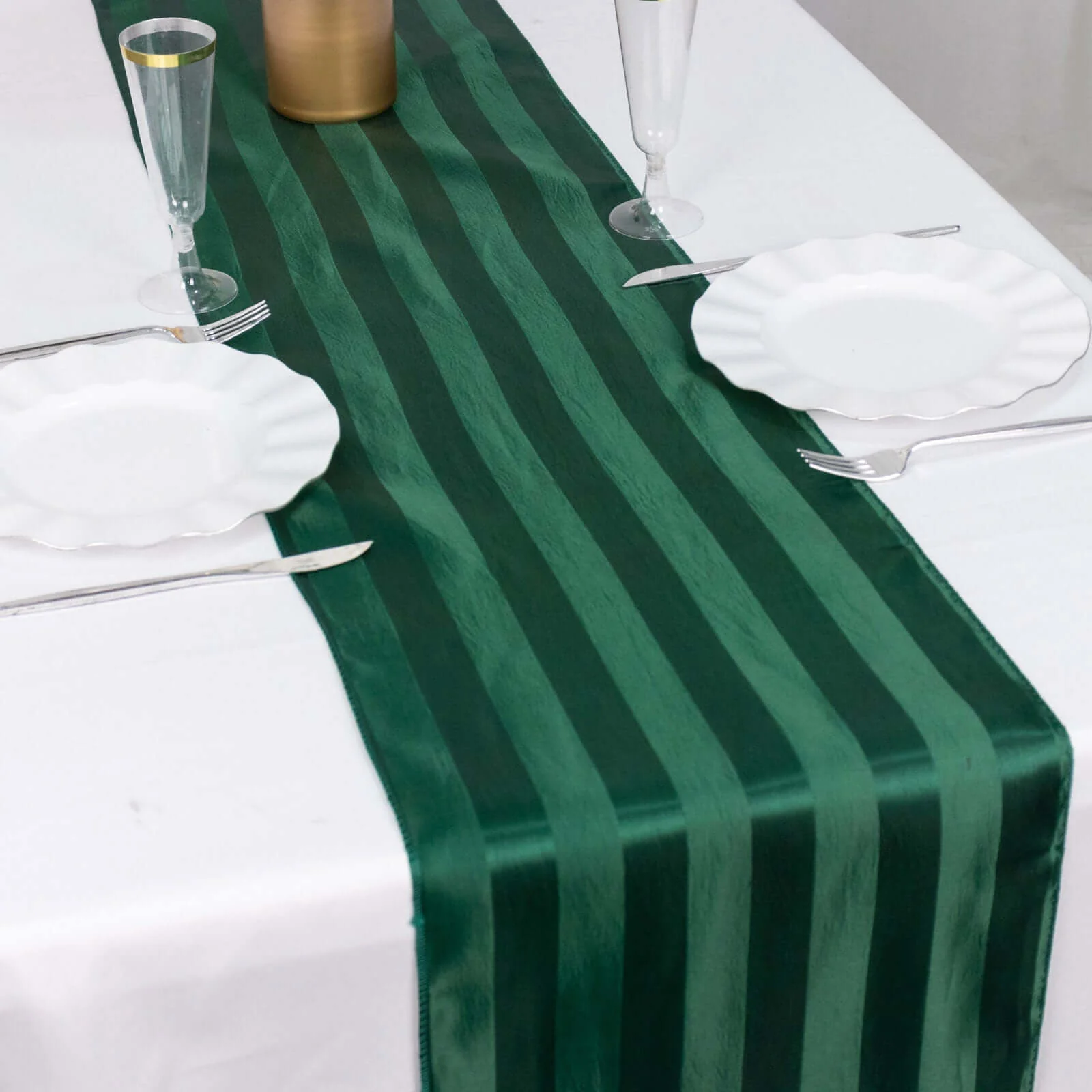 Satin Table Runner 12"x108" Hunter Emerald Green - Stripe Wrinkle Resistant Linen - Image 8