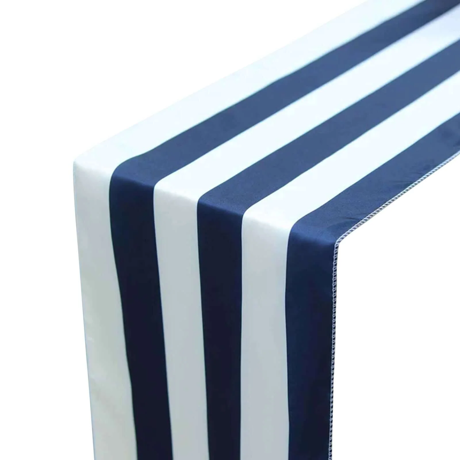 Satin Table Runner 12"x108" Navy Blue/White - Stripe Table Linen - Image 7