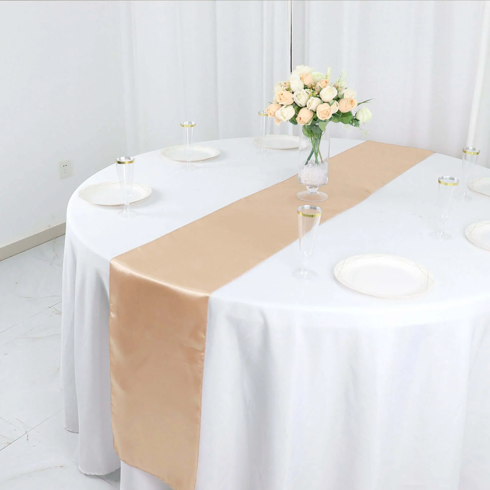 Satin Table Runner 12"x108" Nude - Stylish Table Linen - Image 2