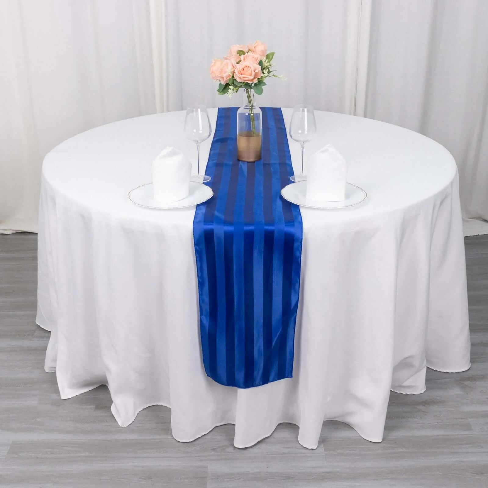 Satin Table Runner 12"x108" Royal Blue - Stripe Wrinkle Resistant Linen - Image 3