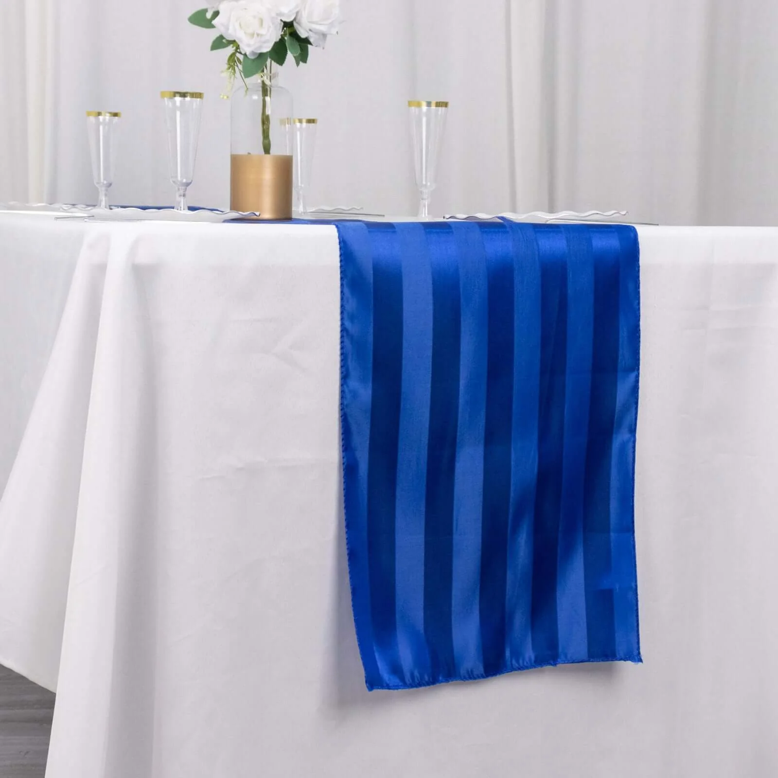 Satin Table Runner 12"x108" Royal Blue - Stripe Wrinkle Resistant Linen - Image 5