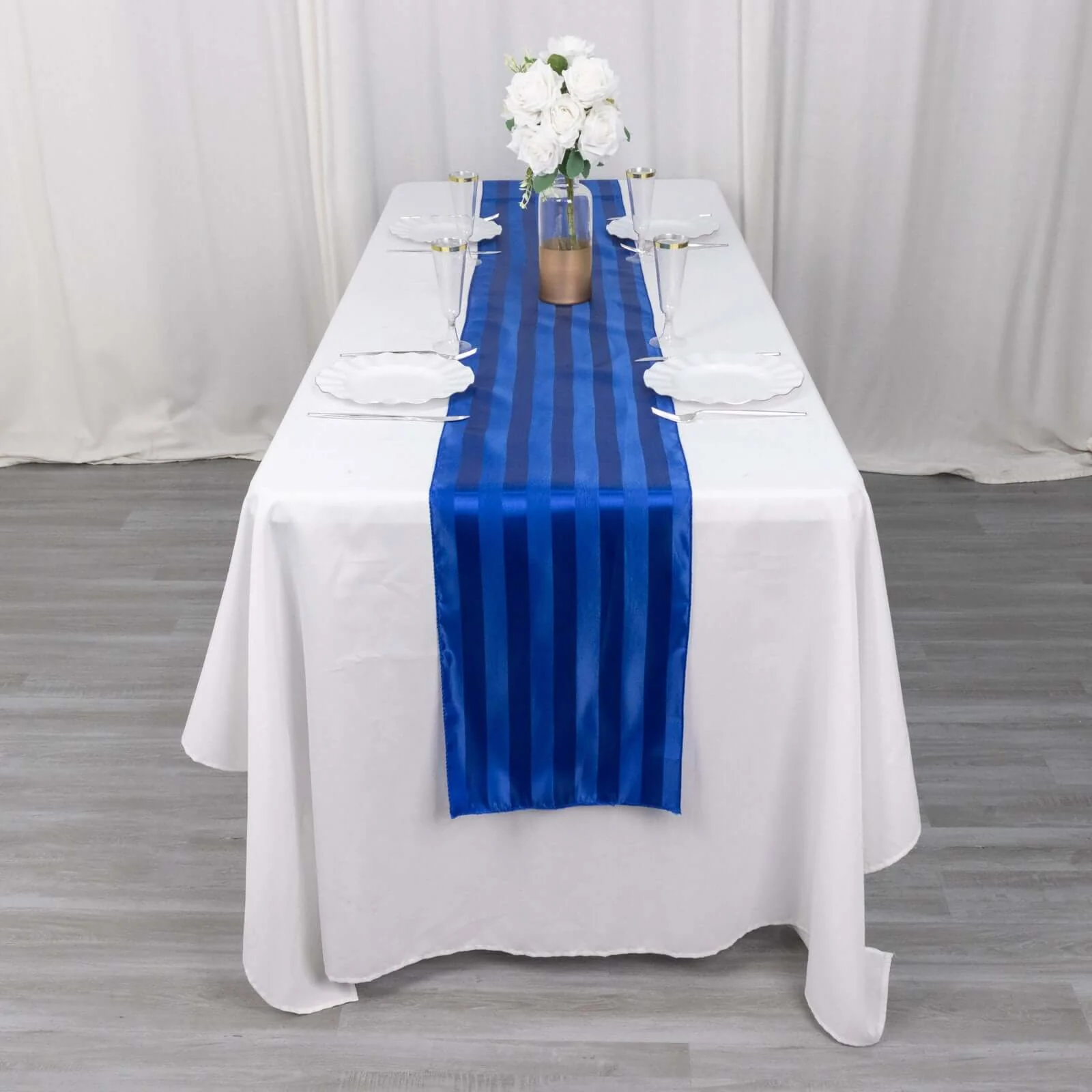 Satin Table Runner 12"x108" Royal Blue - Stripe Wrinkle Resistant Linen - Image 6