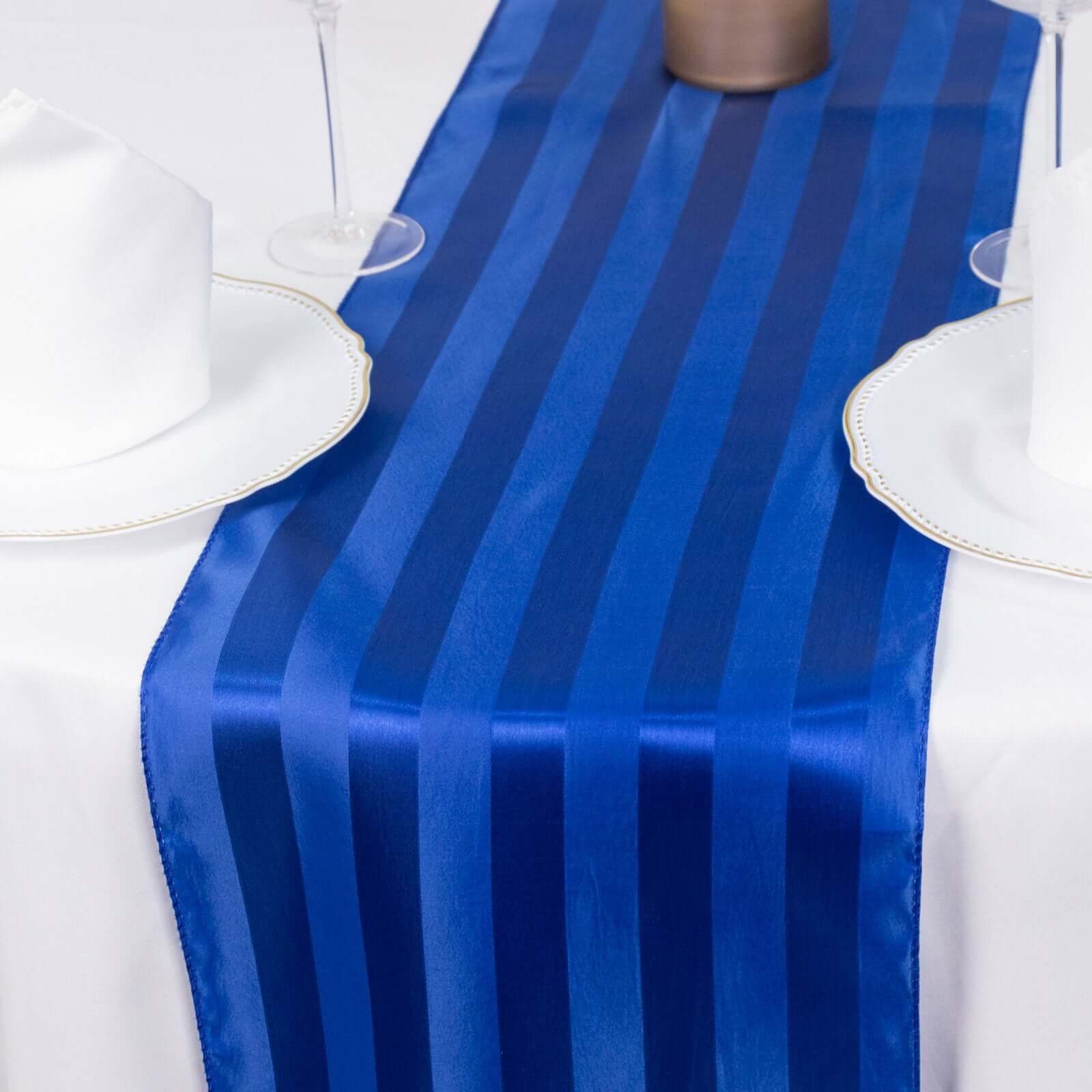 Satin Table Runner 12"x108" Royal Blue - Stripe Wrinkle Resistant Linen - Image 9