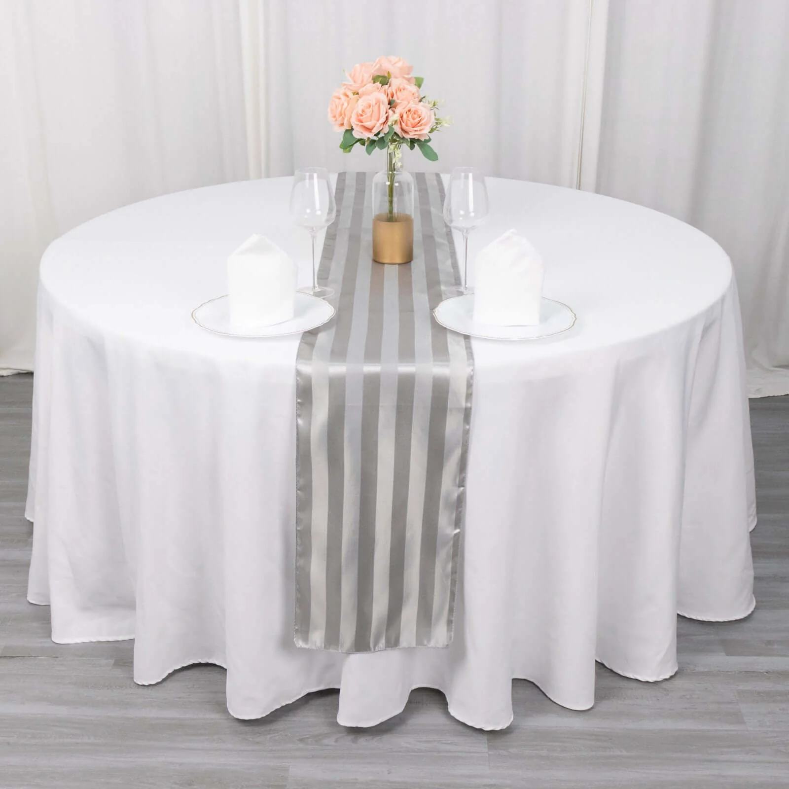 Satin Table Runner 12"x108" Silver - Stripe Wrinkle Resistant Linen - Image 3