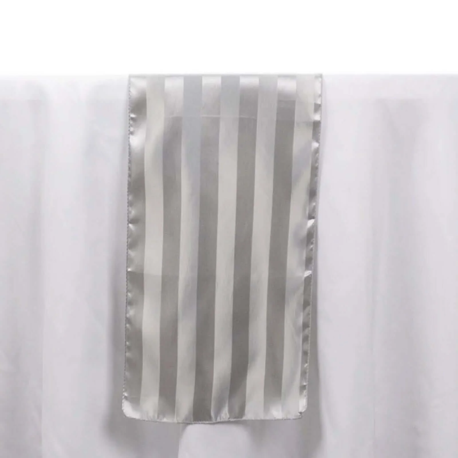 Satin Table Runner 12"x108" Silver - Stripe Wrinkle Resistant Linen - Image 4