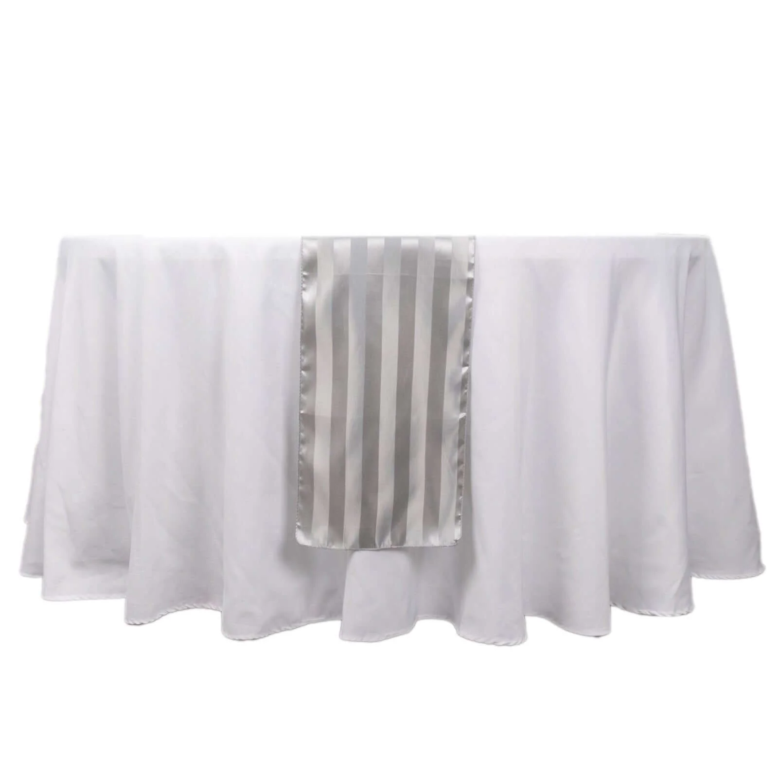 Satin Table Runner 12"x108" Silver - Stripe Wrinkle Resistant Linen - Image 7