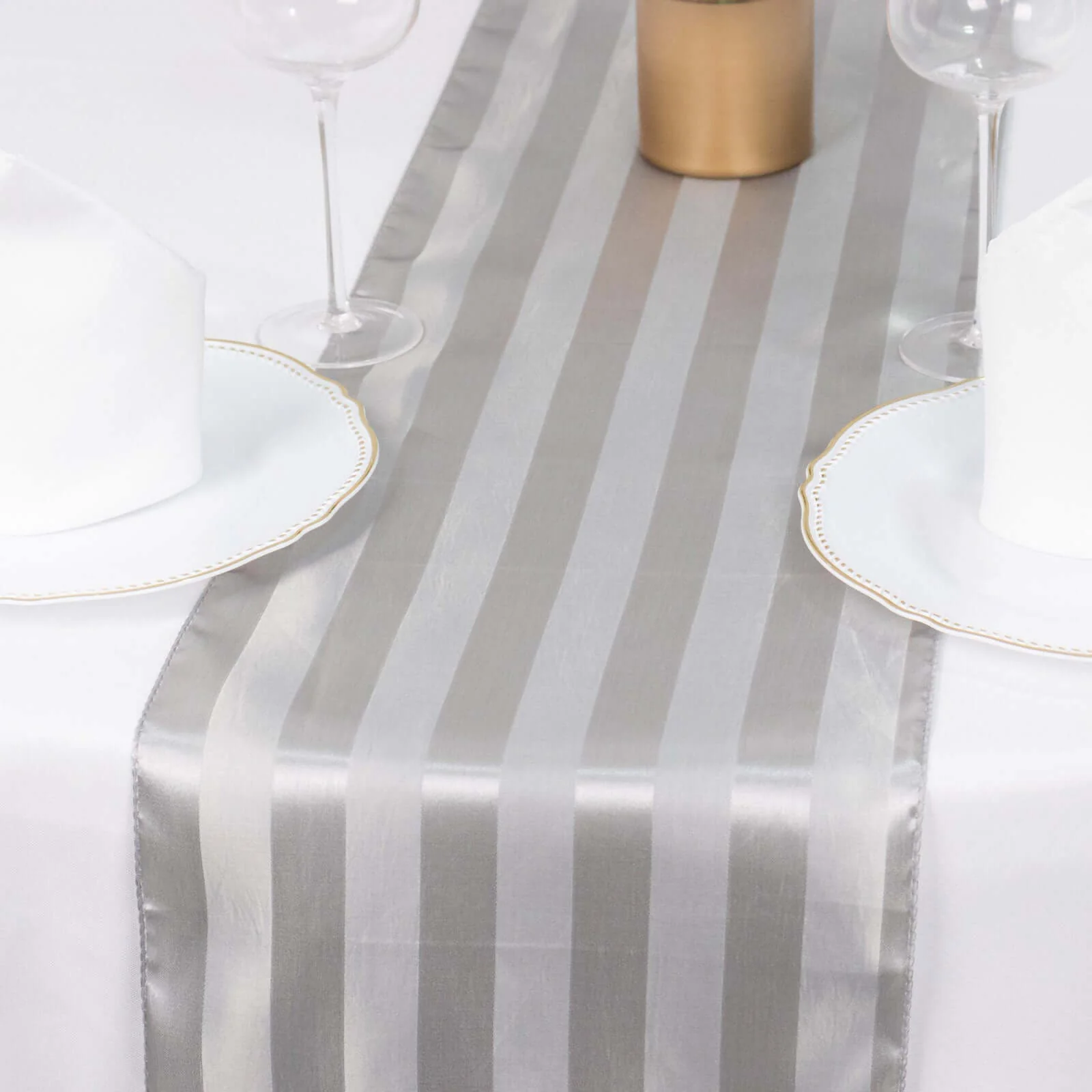 Satin Table Runner 12"x108" Silver - Stripe Wrinkle Resistant Linen - Image 9