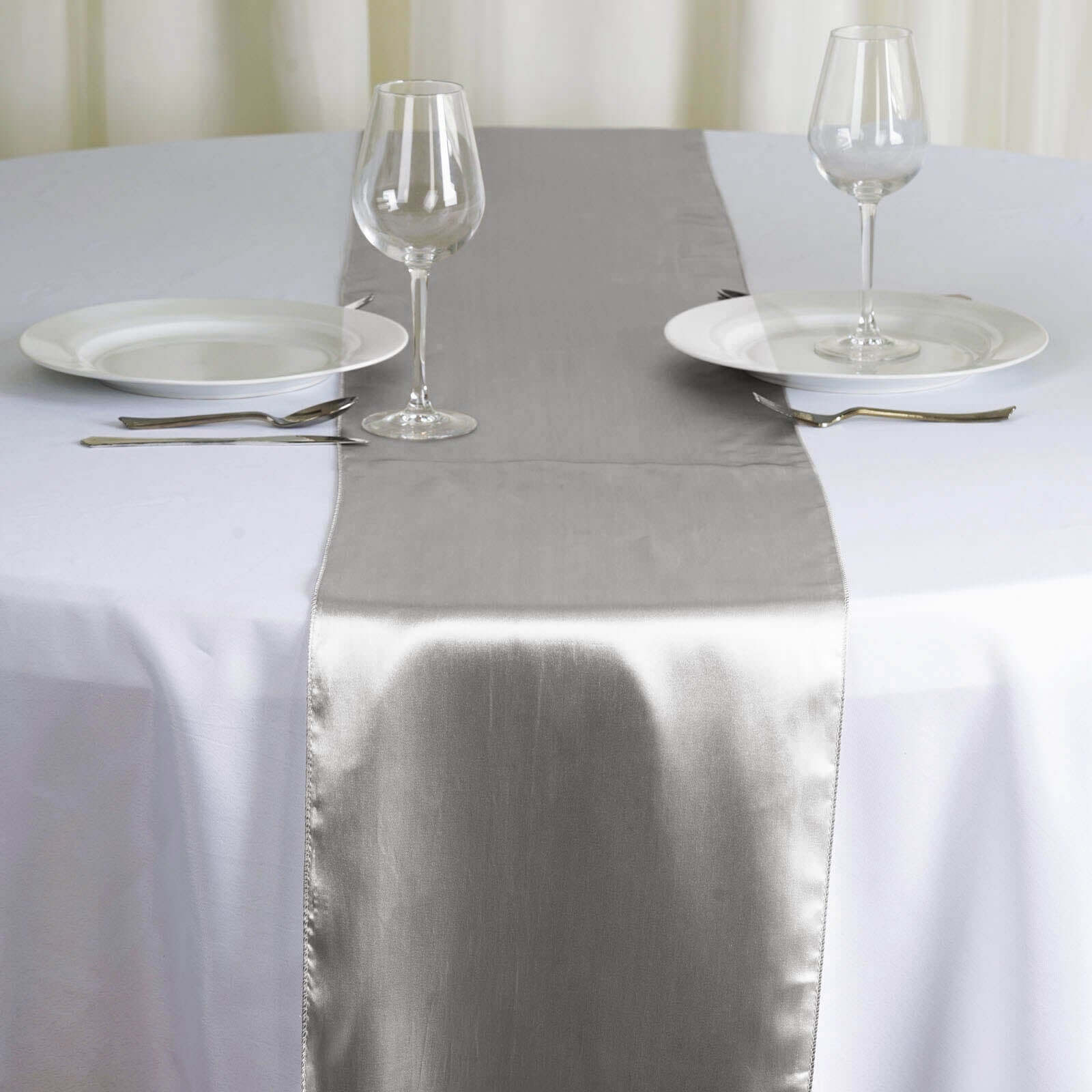 Satin Table Runner 12"x108" Silver - Stylish Table Linen - Image 2
