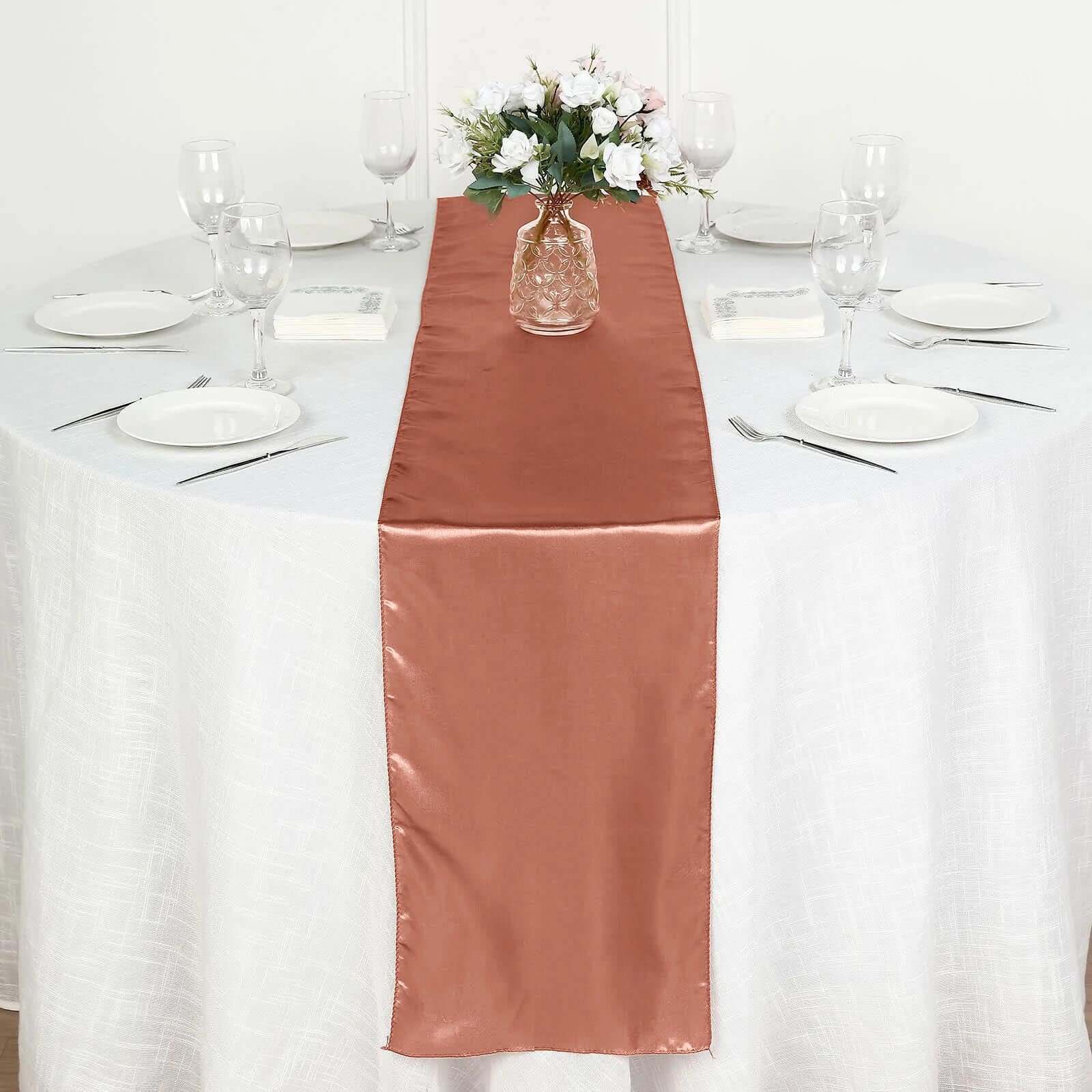 Satin Table Runner 12"x108" Terracotta (Rust) - Stylish Table Linen - Image 3