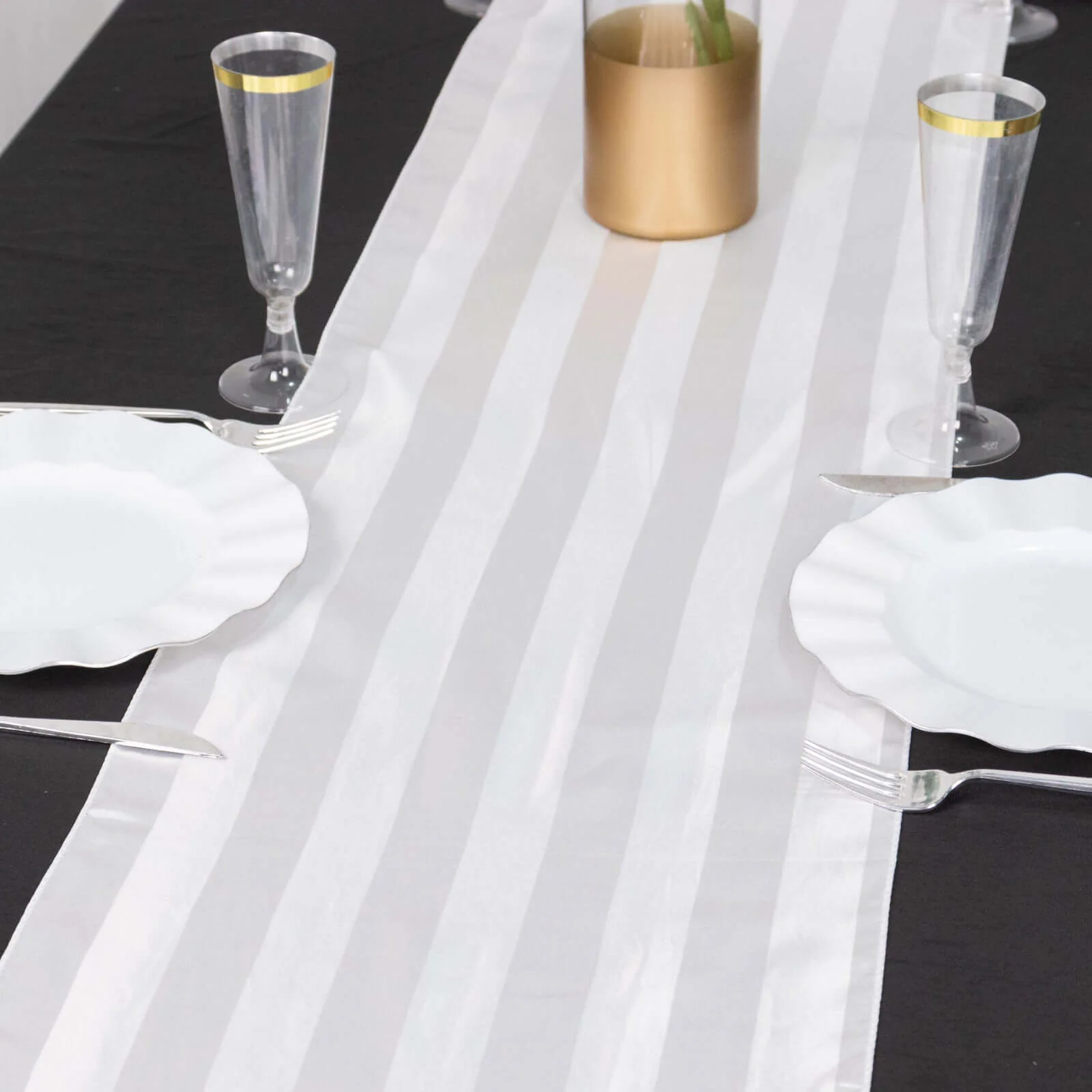 Satin Table Runner 12"x108" White - Stripe Classic Wedding & Event Table Decor - Image 2