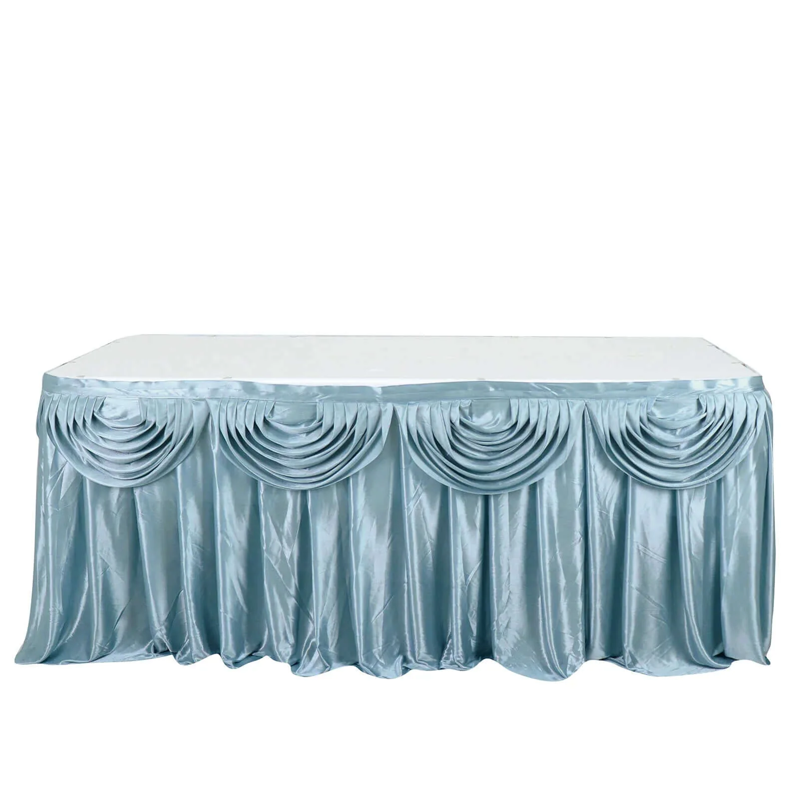 Satin Table Skirt 14ft Dusty Blue - Pleated Double Drape Table Cover - Image 7